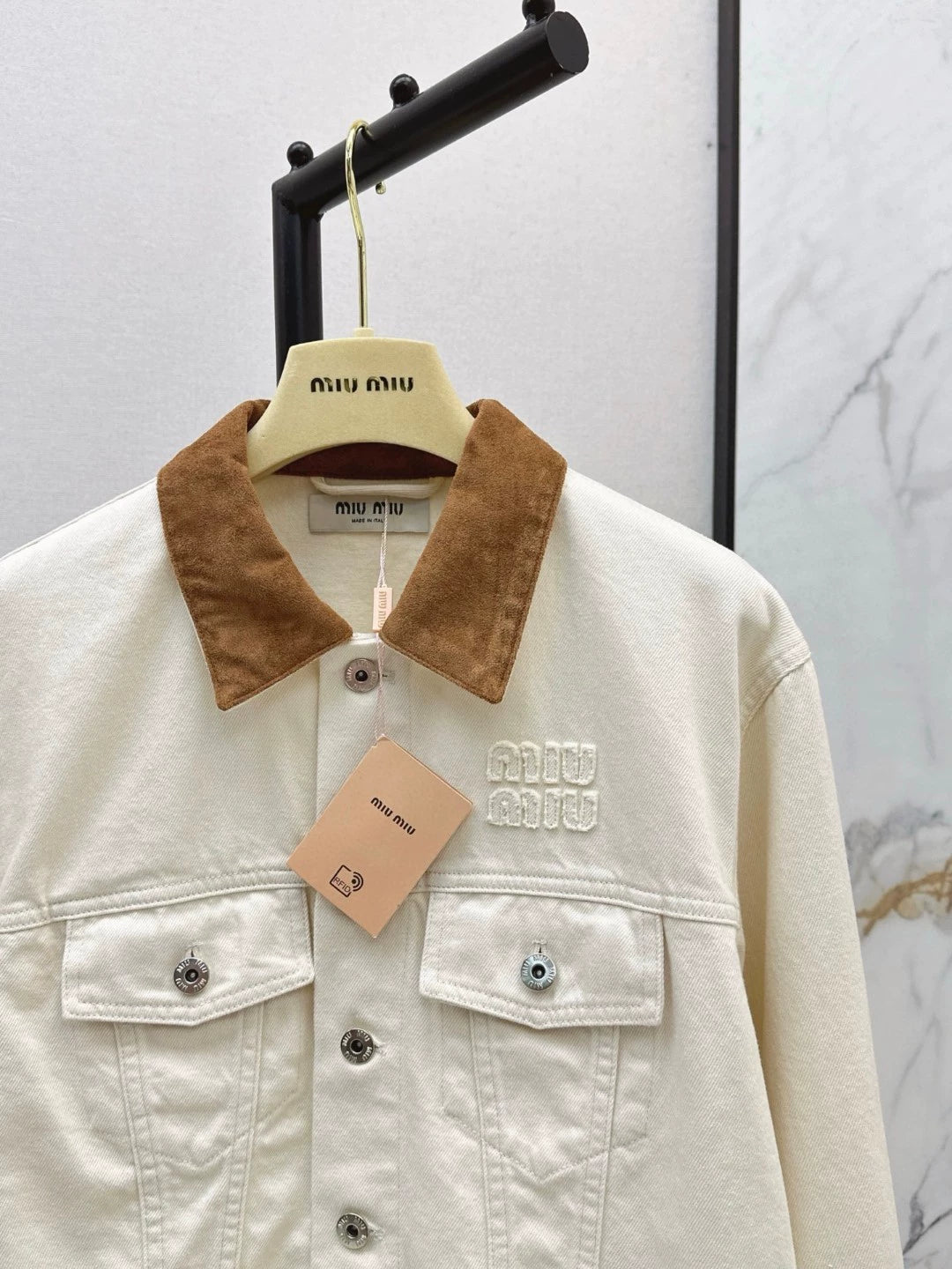 M 25 Latest Patchwork Leather Trimmed Denim Drop Shoulder Jacket Coat