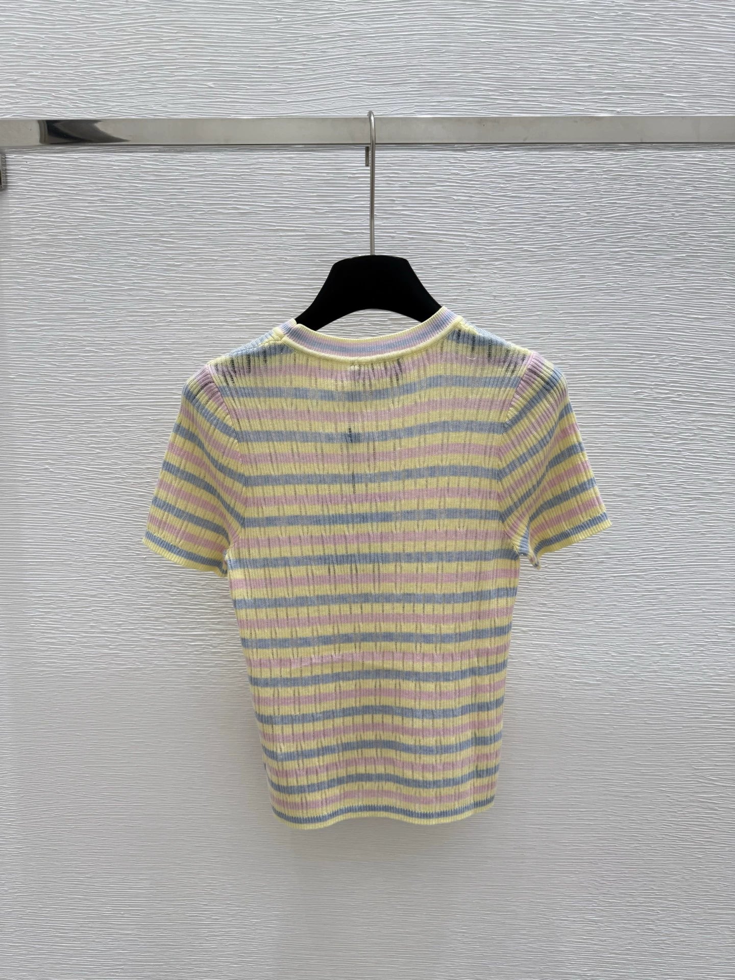 C 25 new color clashing striped round neck short sleeve knitting