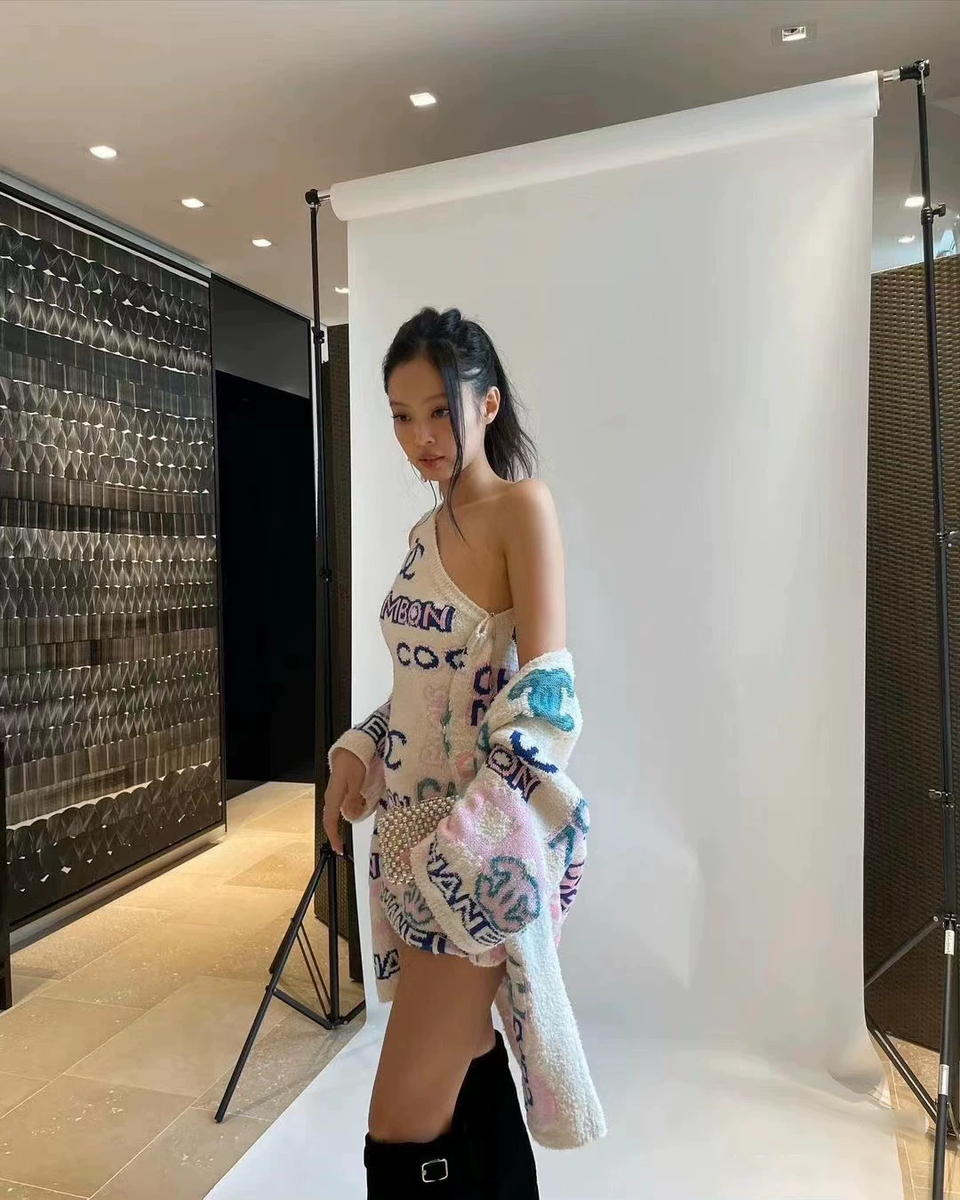 C 25 New Jacquard One Shoulder Knit Dress