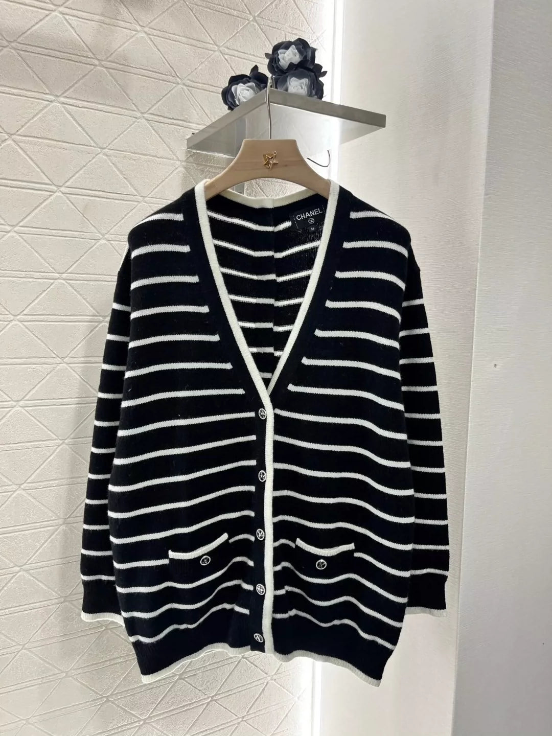 C 25 spring and summer new swallow logo buttons striped knit cardigan