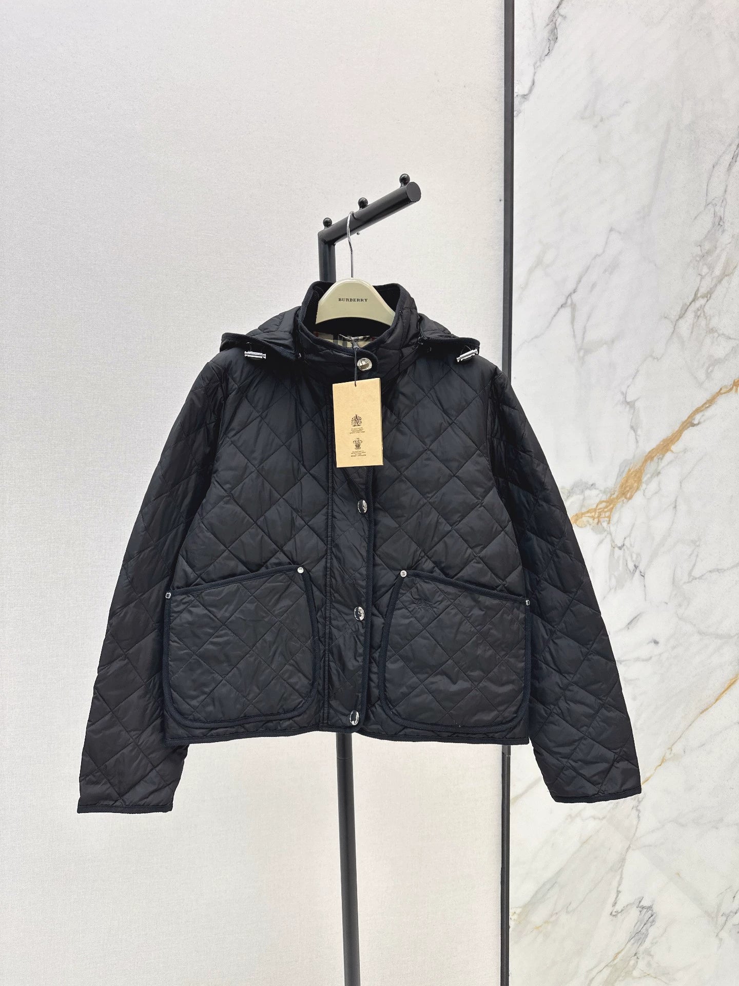 BRU 25 New Diamond Quilted Hooded Down Cropped Jacket