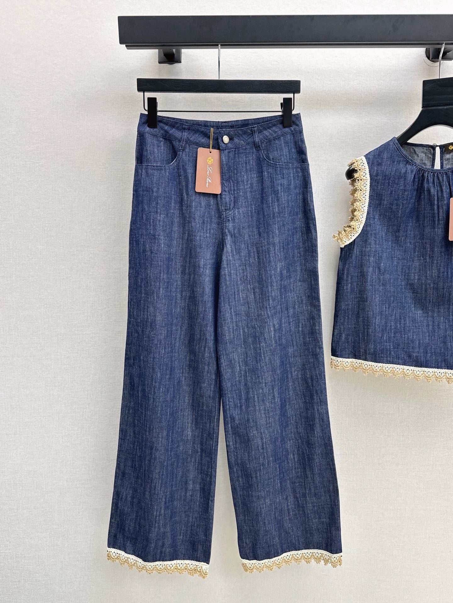 LO 25 Denim Sleeveless Vest + Straight Leg Pants Set