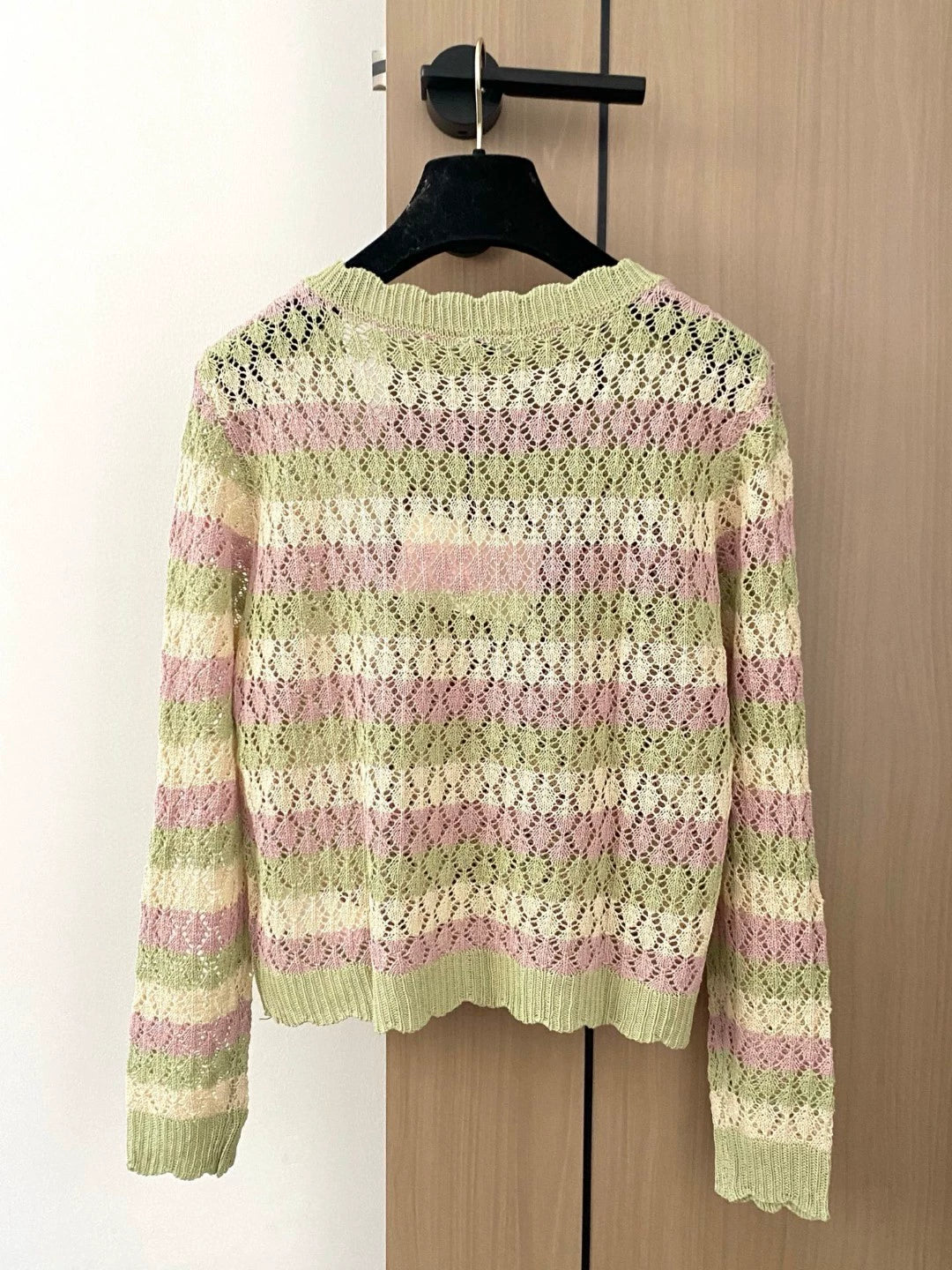 LO 25 new hollow gradient color embroidery pattern round neck long sleeve knitted