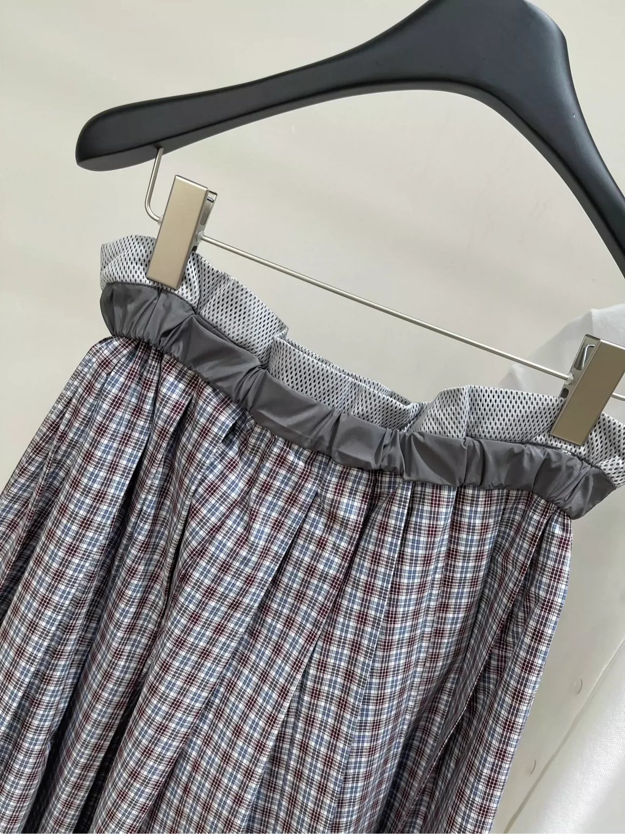 M 25 Summer new style mesh outer-turned dark red fine check mid-length skirt