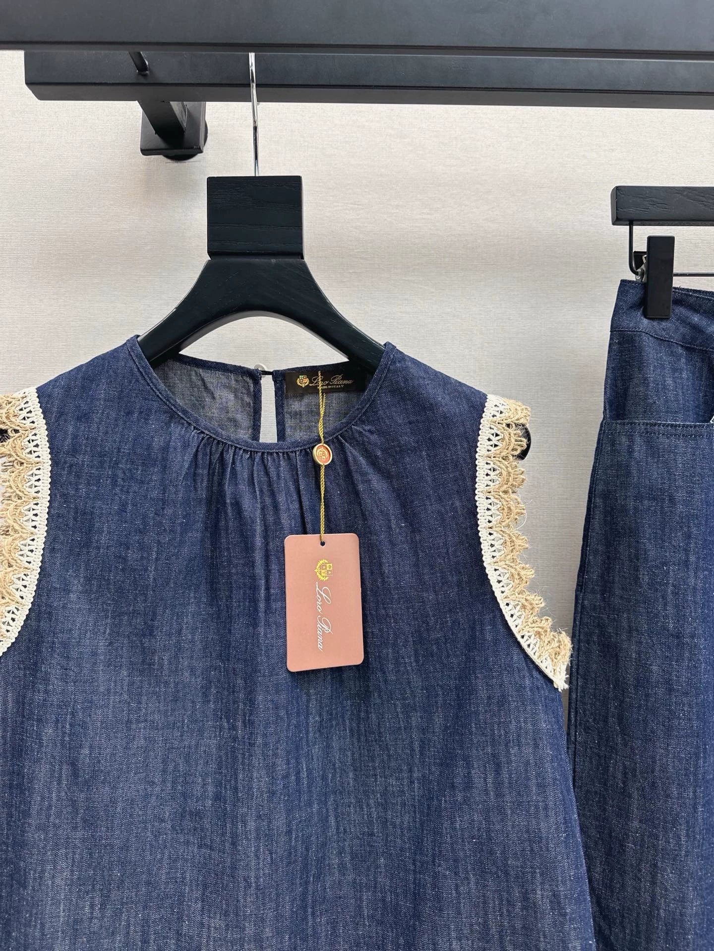 LO 25 Denim Sleeveless Vest + Straight Leg Pants Set