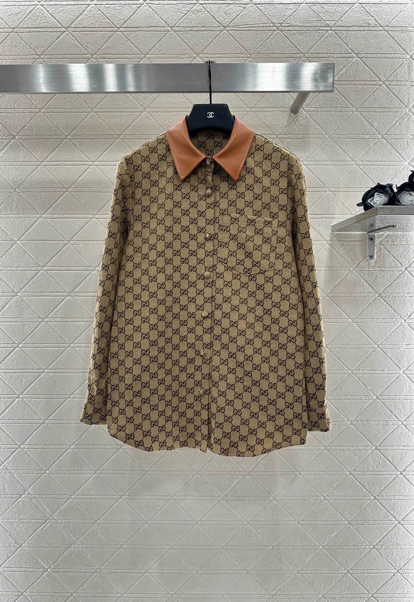 G 25 Leather jacquard shirt and trousers set