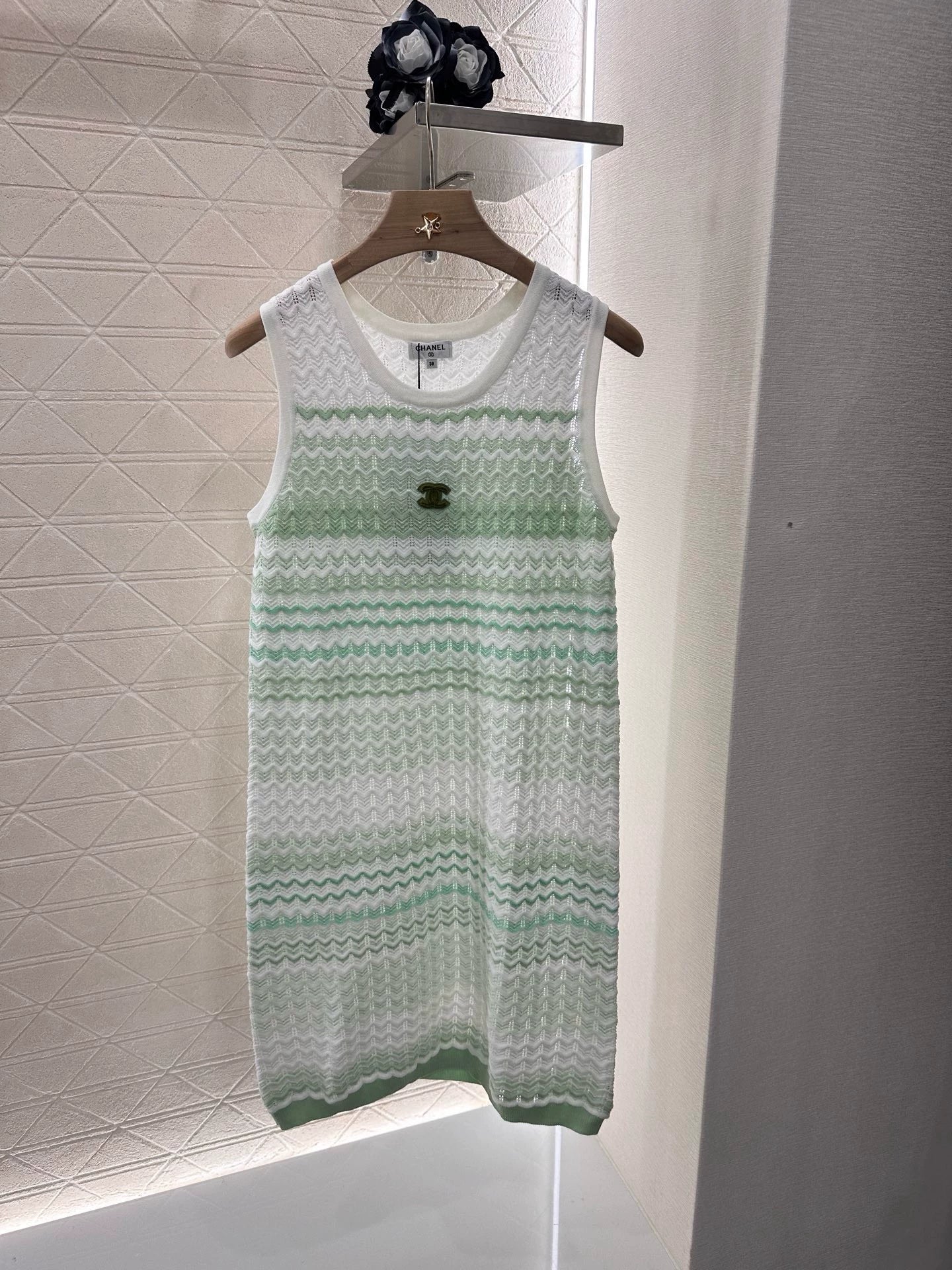 C 25 Pale Pink Pale Green Striped Knit Tank Dress
