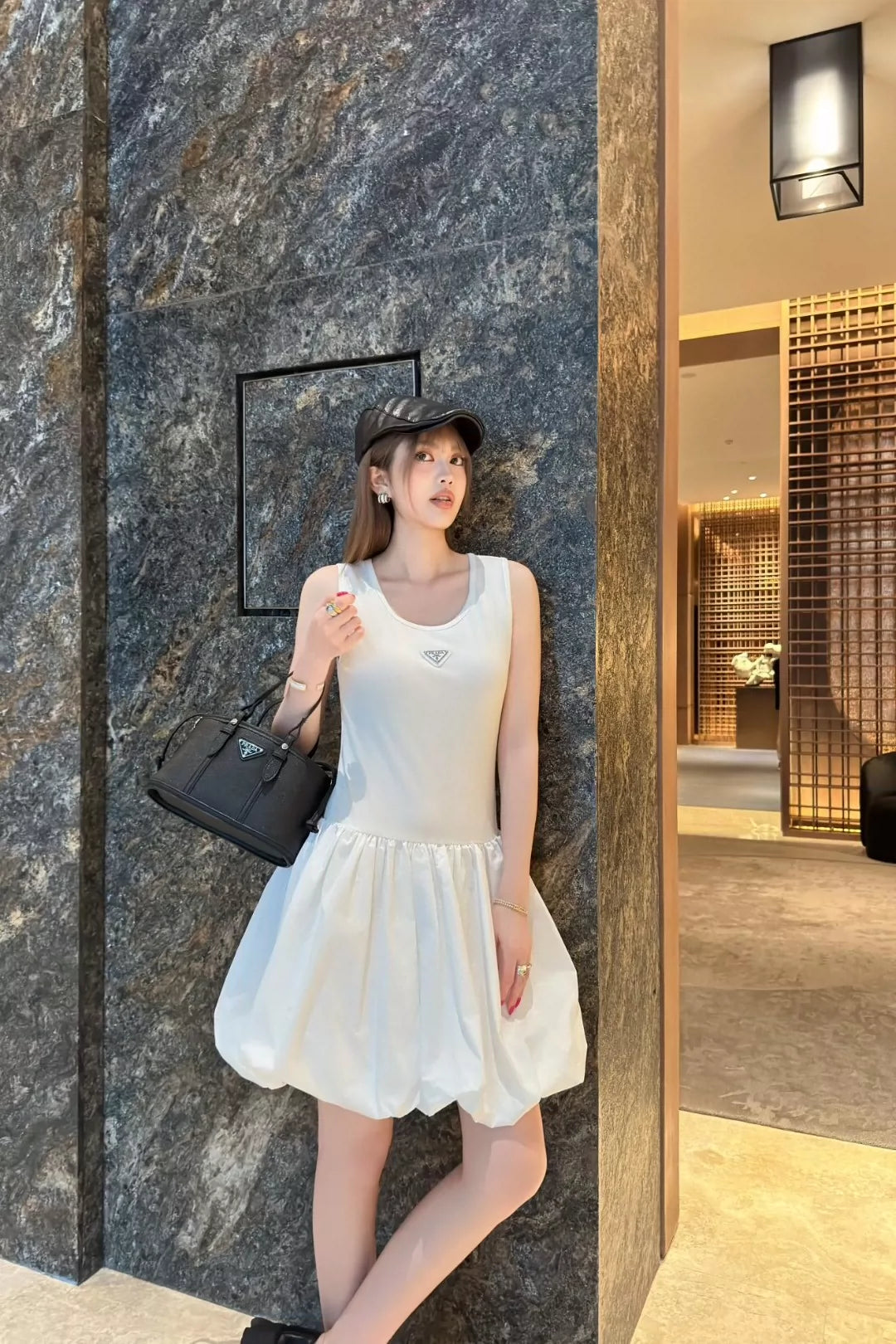 P 25 New Triangle Label Vest Pod Dress (Black & White)