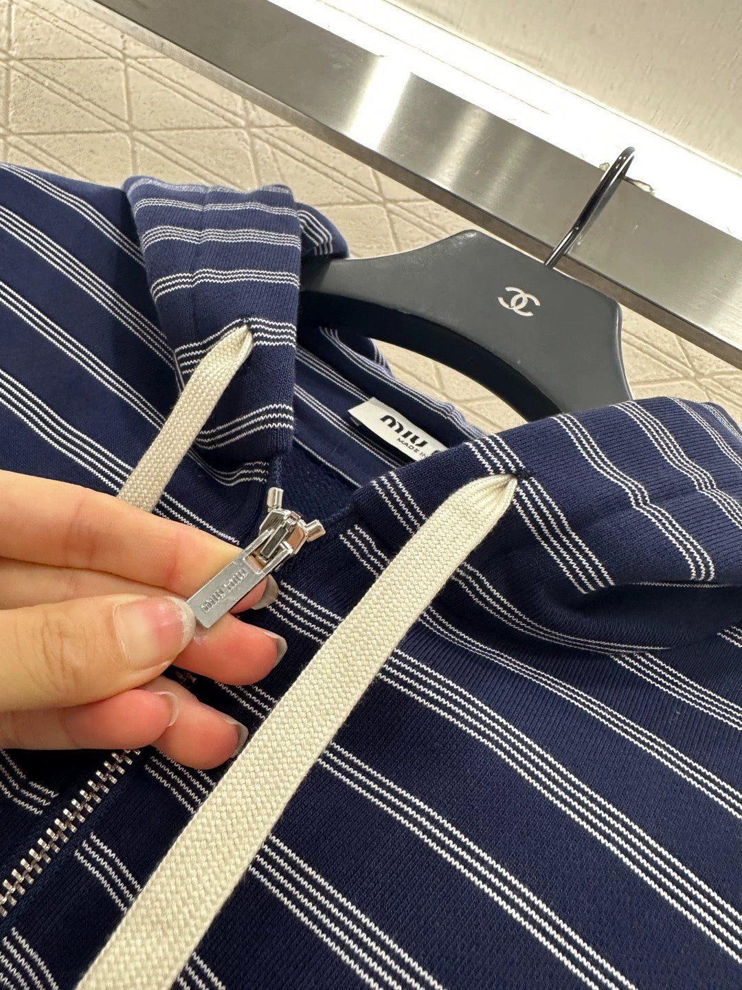 Mi 25 Hooded zip-up striped jacket(BROWN/BLUE)