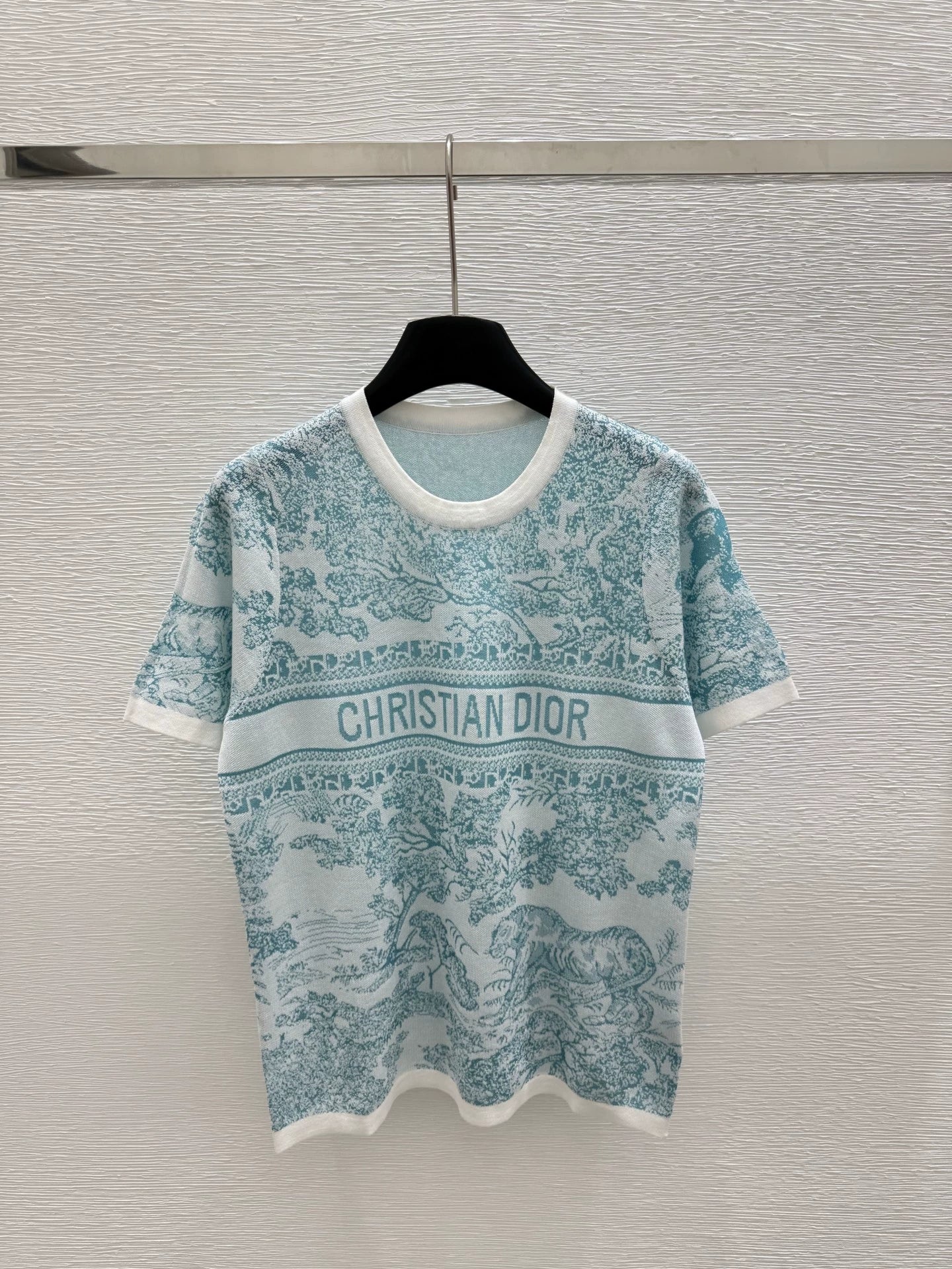 D 25 new color clashing print round neck short sleeve knitting(PINK GREEN GRAY)