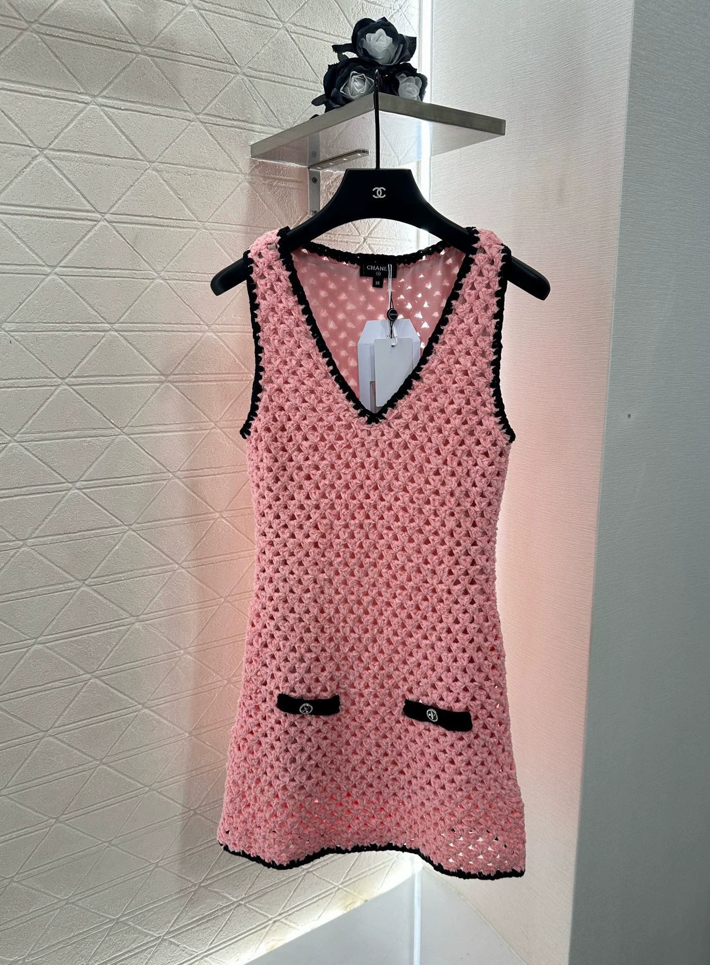 C 25 Hollow Knit Vest Dress