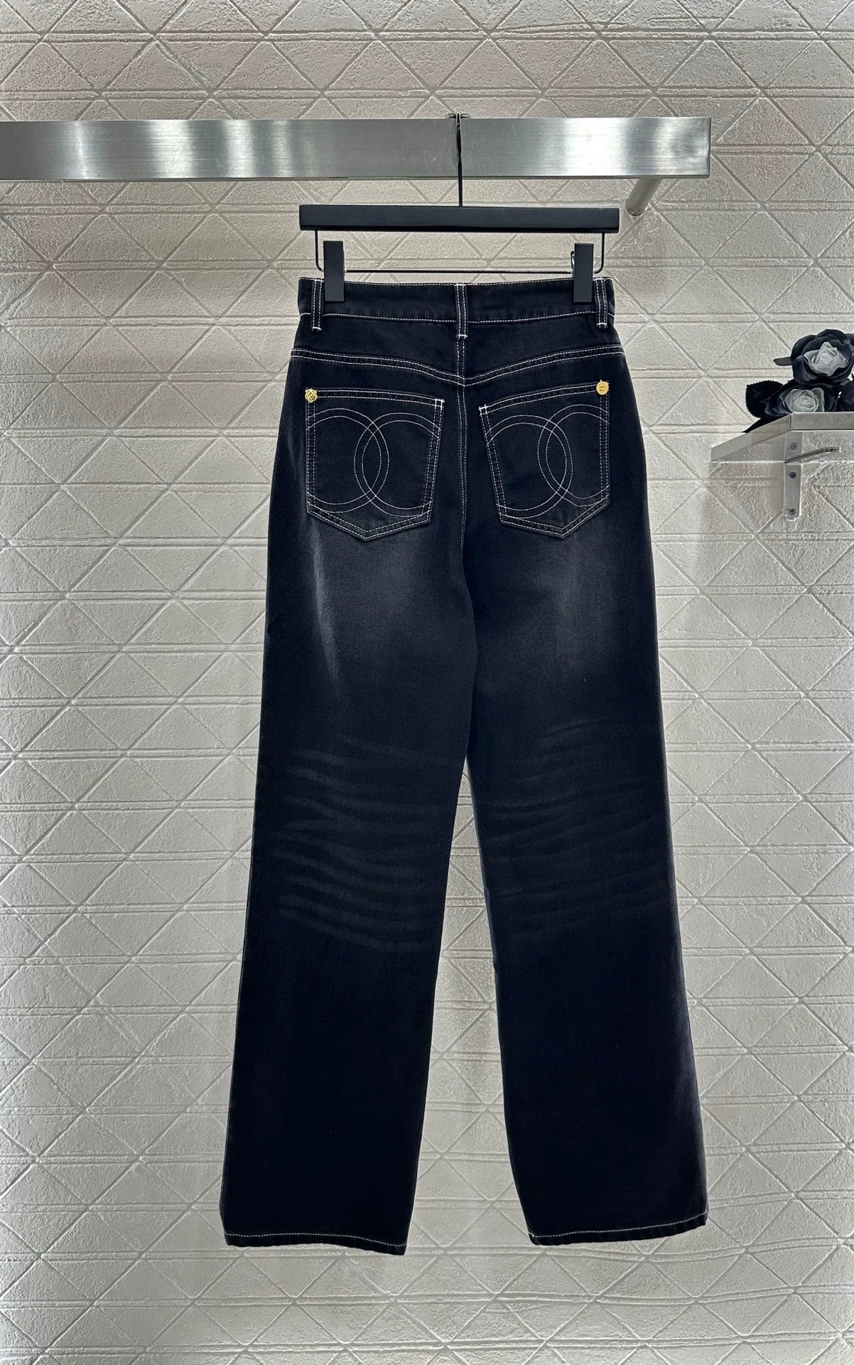 C 25 High-waisted bleached pleated denim trousers