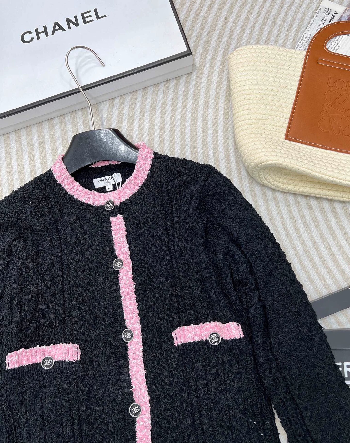 C 24 spring and summer new hollowed out logo buttons knit cardigan