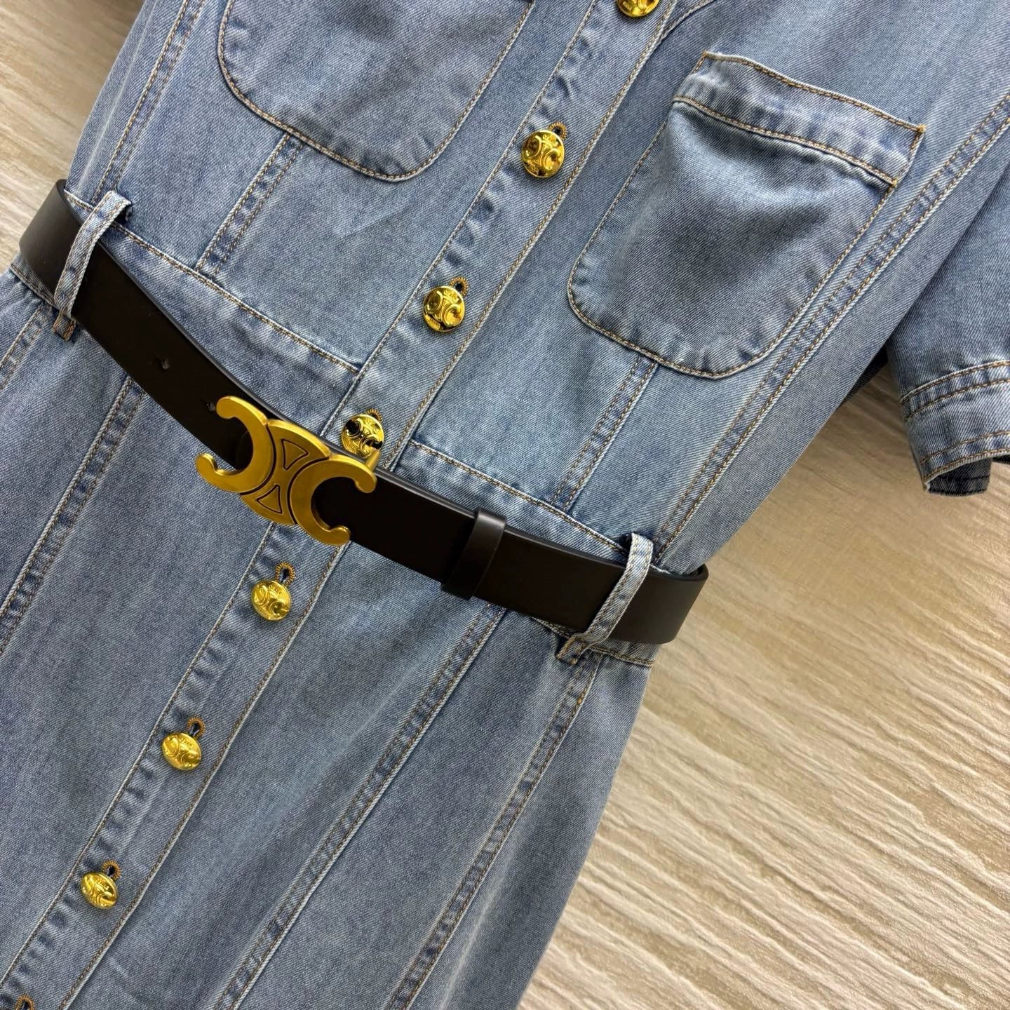Ce 25 Spring/Summer V-Neck Belt Design Denim Dresses