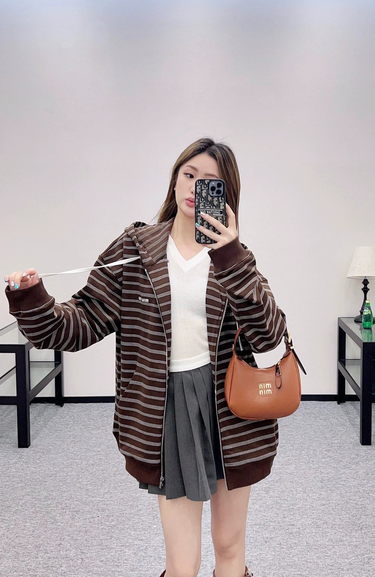 Mi 25 Hooded zip-up striped jacket(BROWN/BLUE)