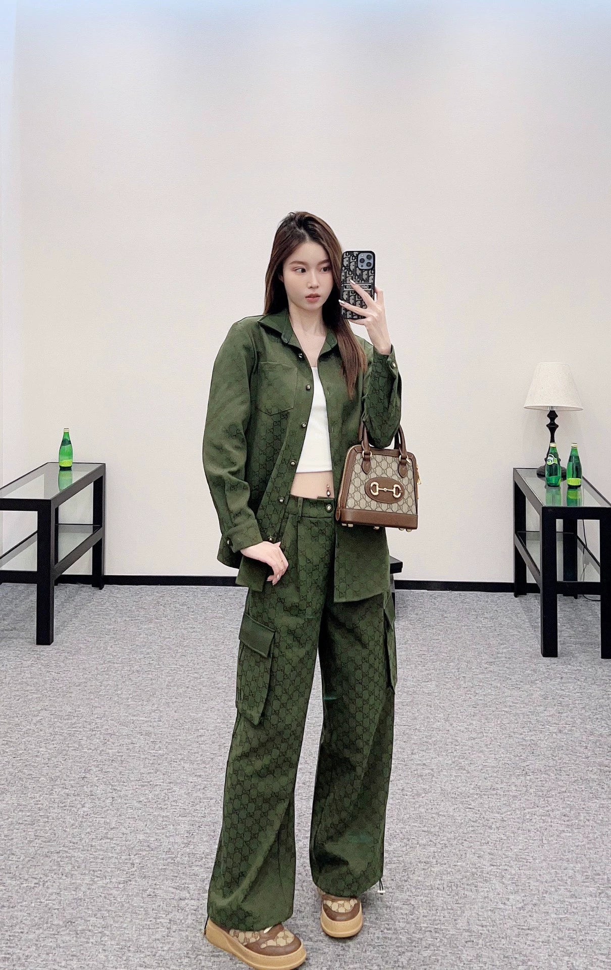 G 25 Leather jacquard shirt and trousers set