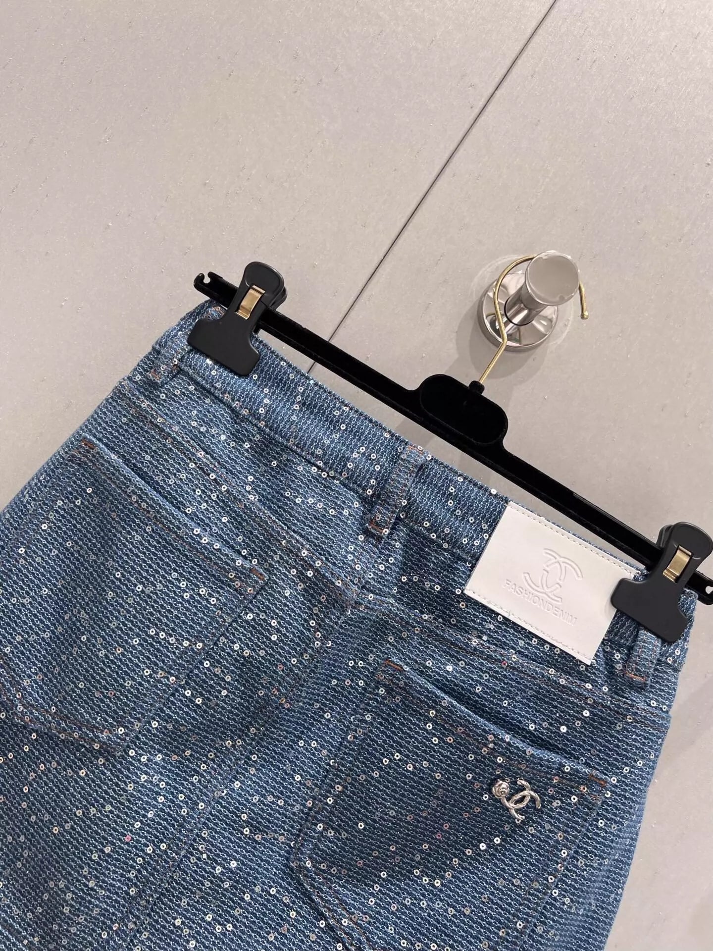 Spring/Summer New Heavy duty sequin denim half skirt