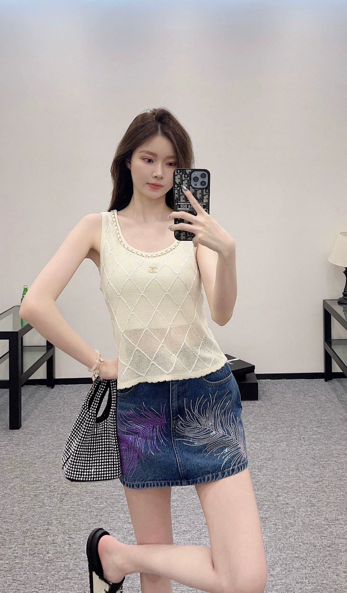 2025 Summer New Arrival Diamond Chain Knitted Vest