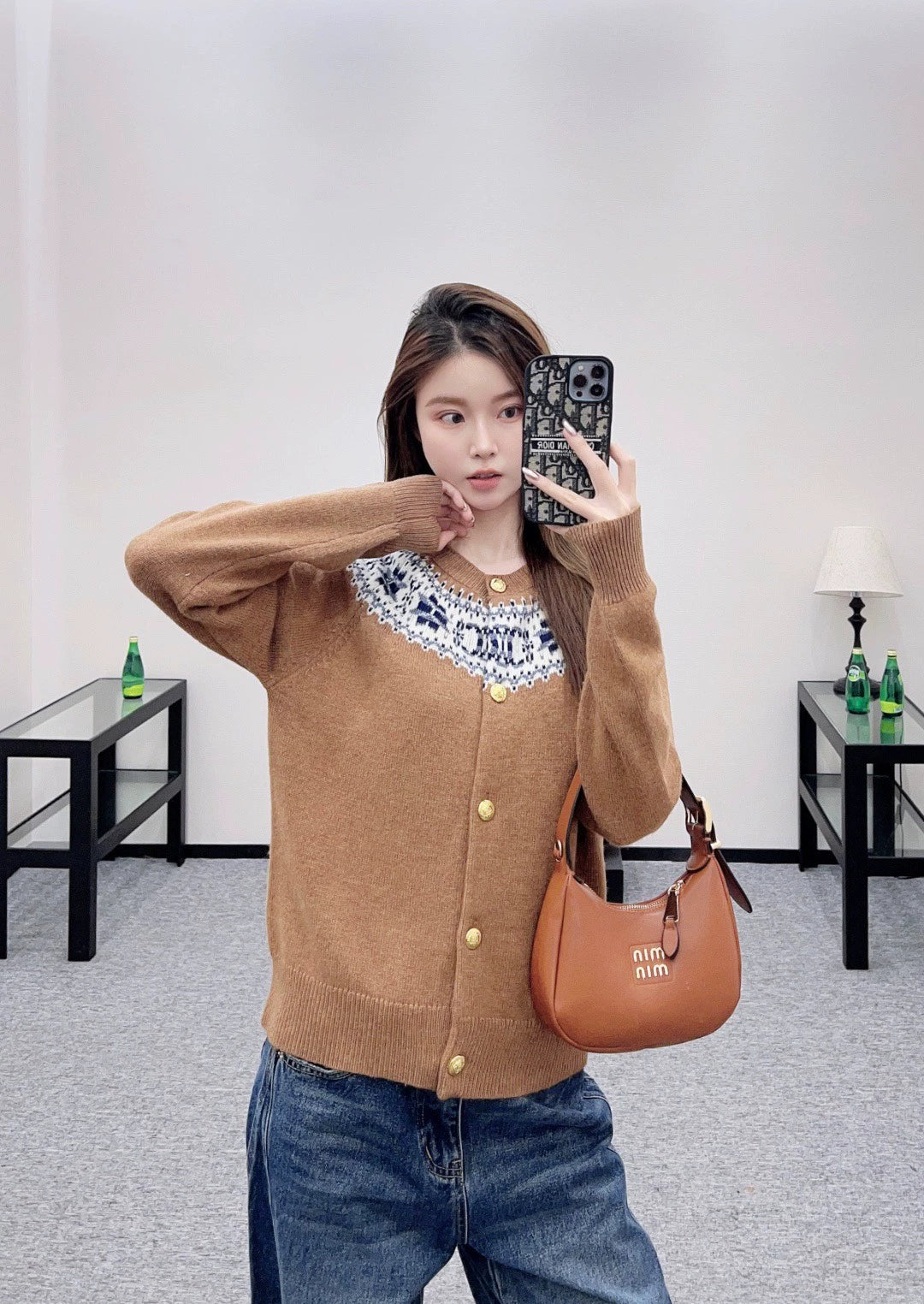 Ce 25 Crochet crew neck cardigan sweater