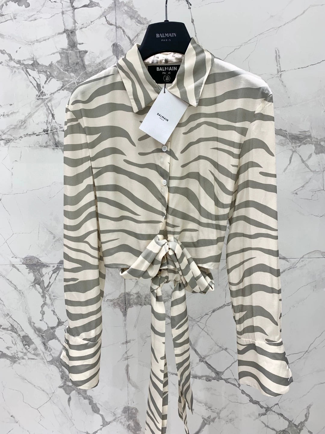 BA 25 new style leopard print tie long sleeve silk shirt