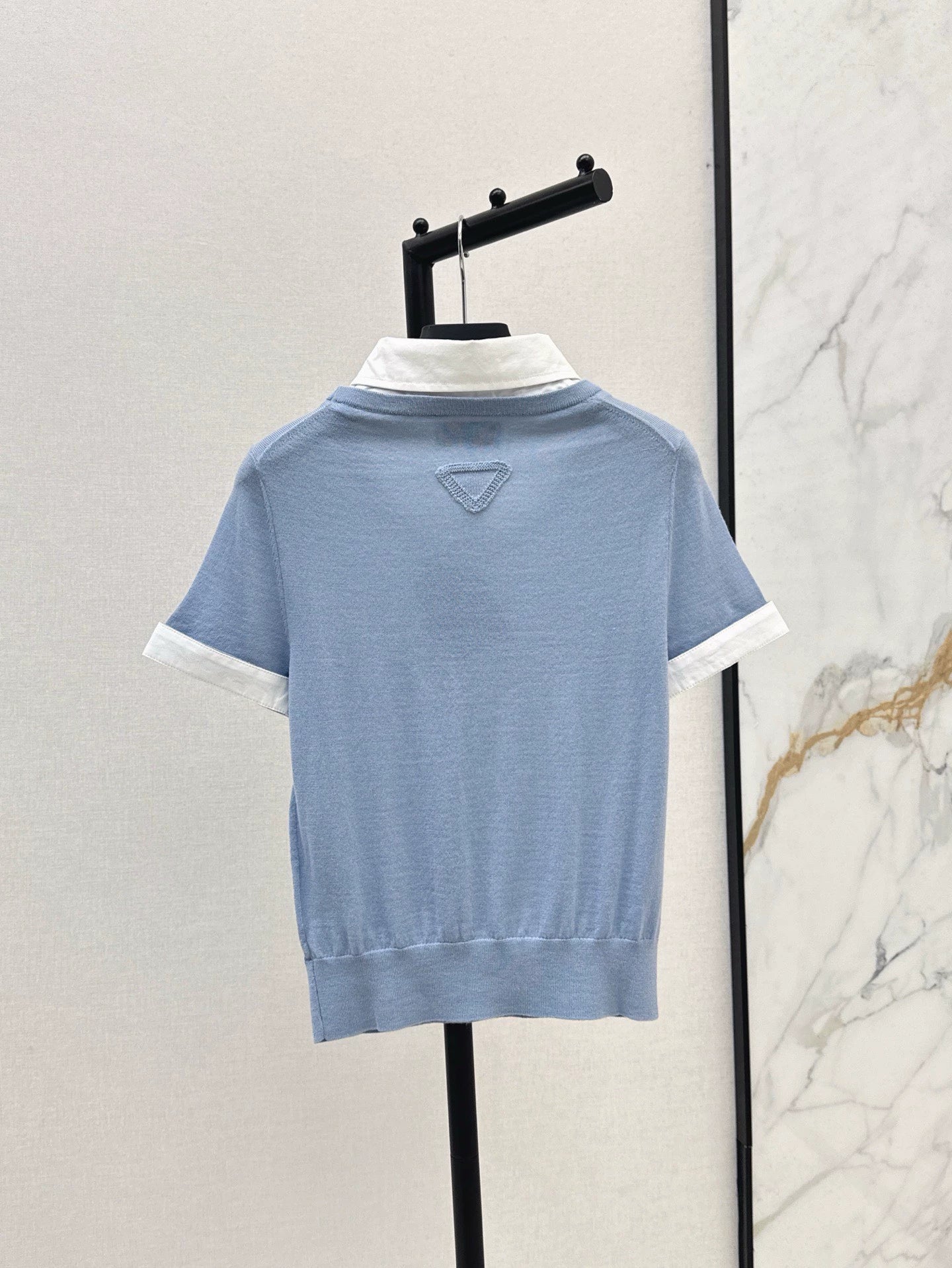 p 25 spring and summer new fresh ageing style false two-piece knitted short-sleeved