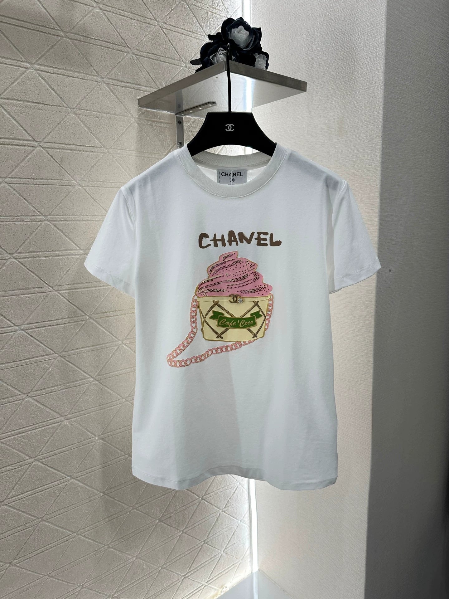 C 25 New Bubble Rhinestone Cake Round Neck Short-Sleeved T-shirt