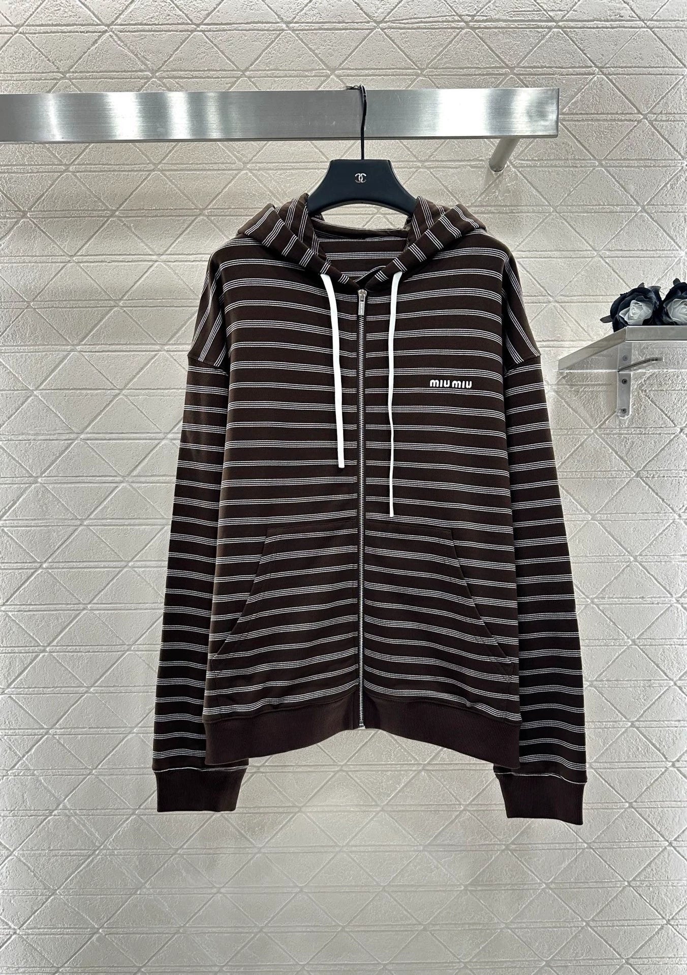 Mi 25 Hooded zip-up striped jacket(BROWN/BLUE)