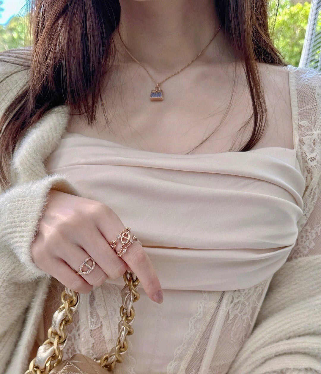 Three-layer rhinestone ring