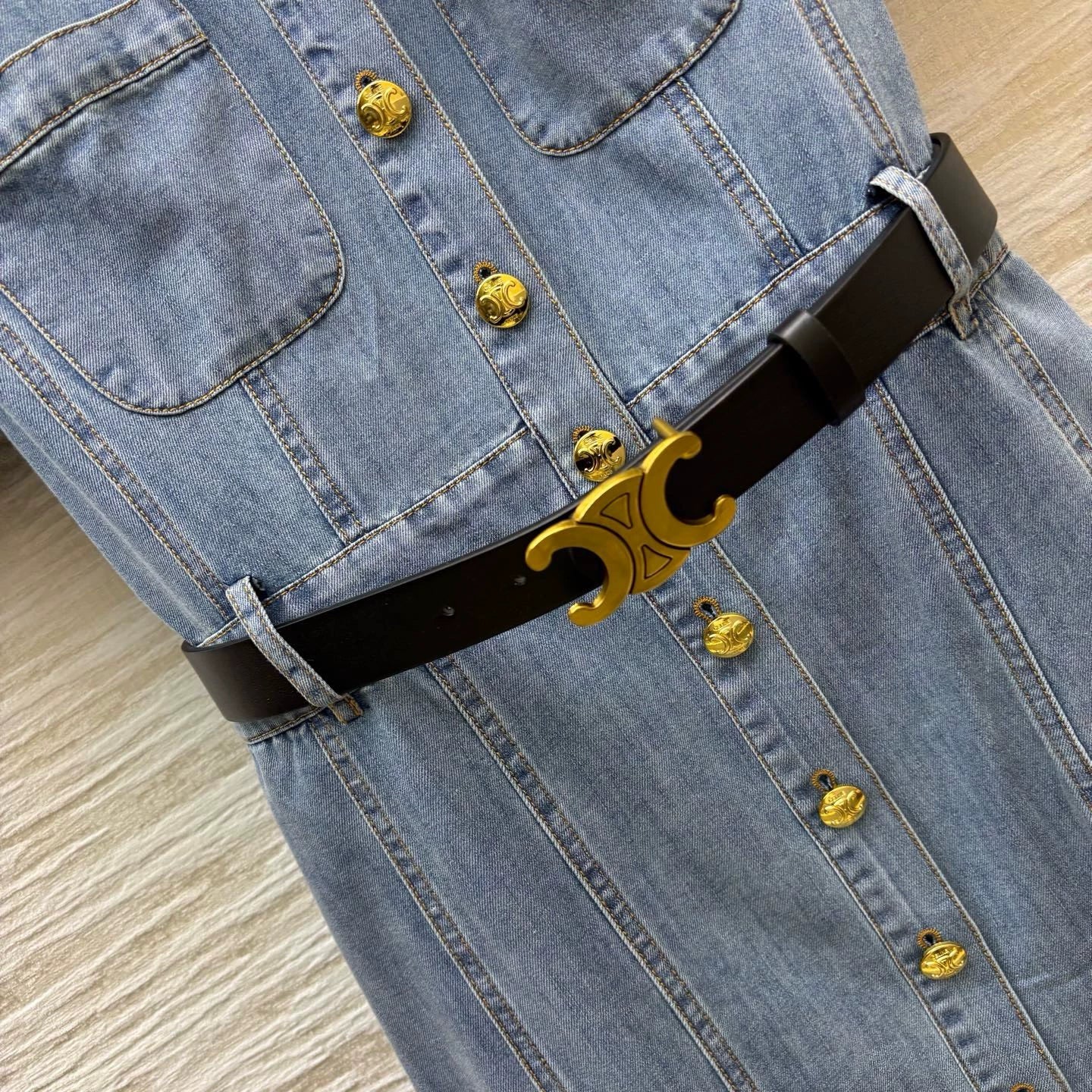 Ce 25 Spring/Summer V-Neck Belt Design Denim Dresses