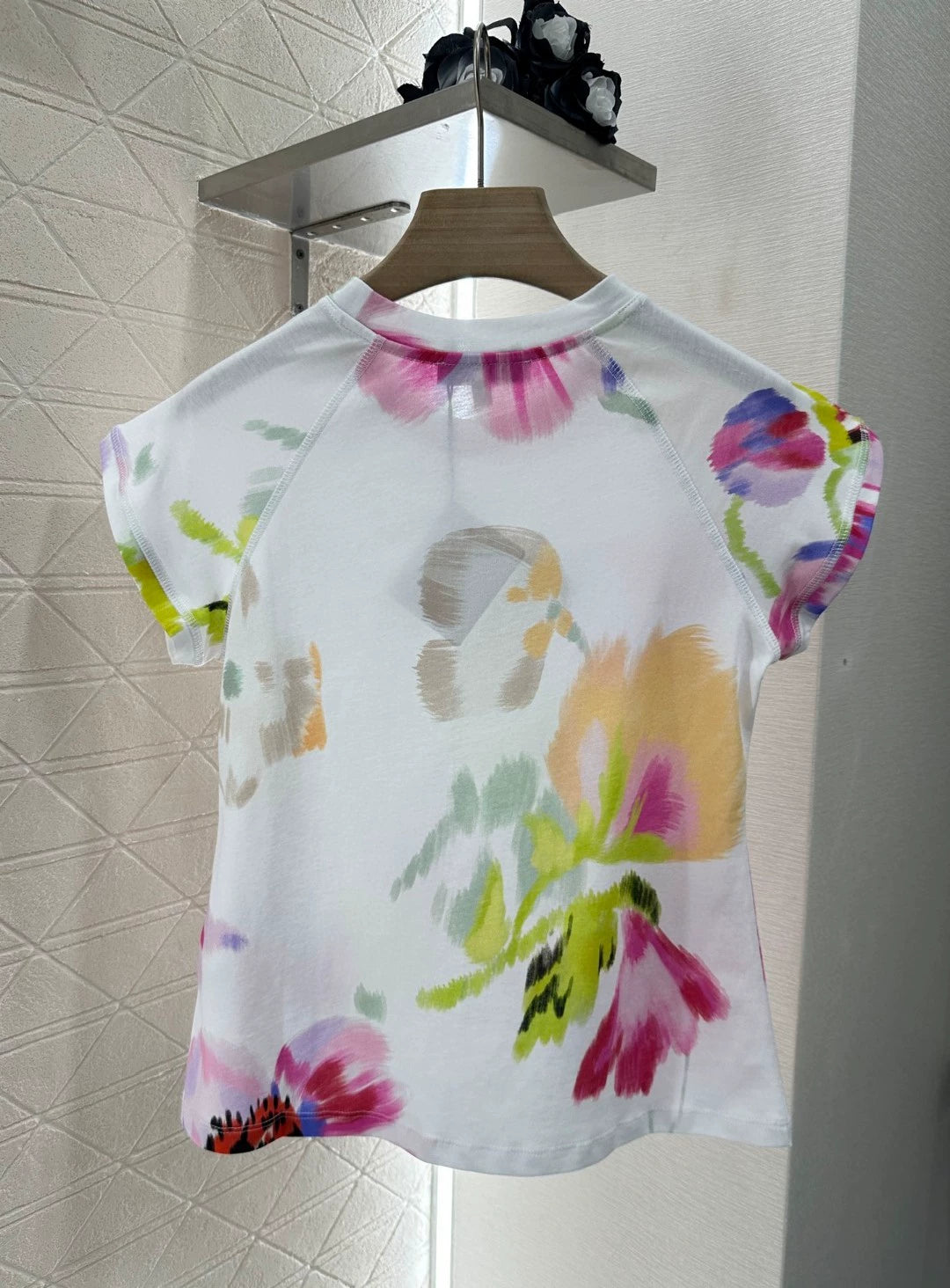LO 25 New Swoosh Floral Print Round Neck Short Sleeve T-Shirt