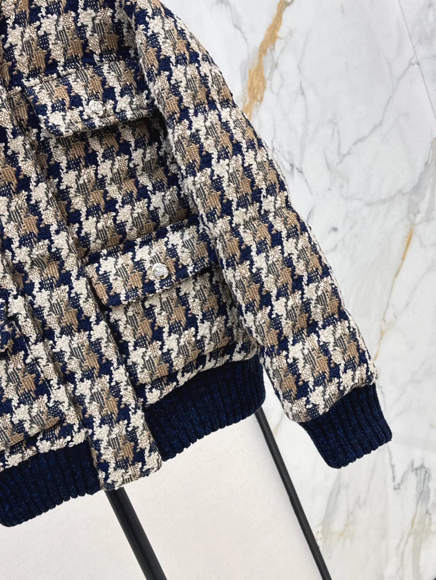 C 25 New fall/winter ski tweed plaid stand-collar down jacket