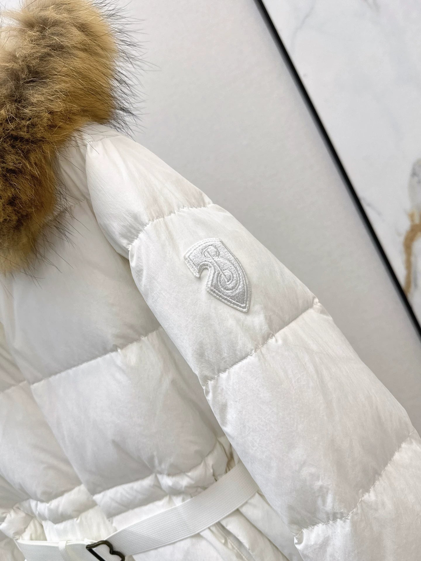 Bru 25 Waist waistband long down jacket ,raccoon fur collar(BLACK/WHITE/KHAKI)
