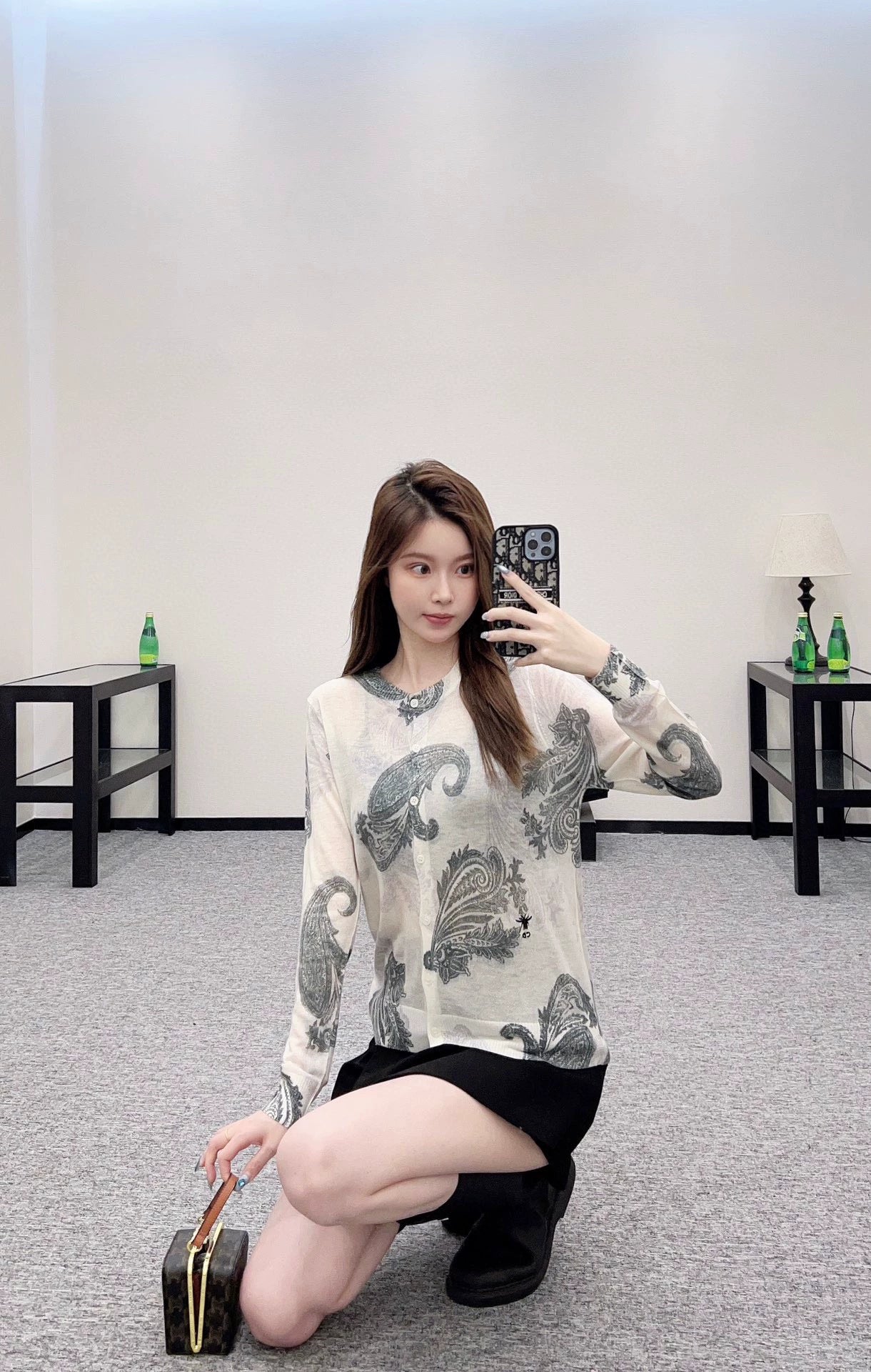 D 25 Printed Knit Long-Sleeve Cardigan