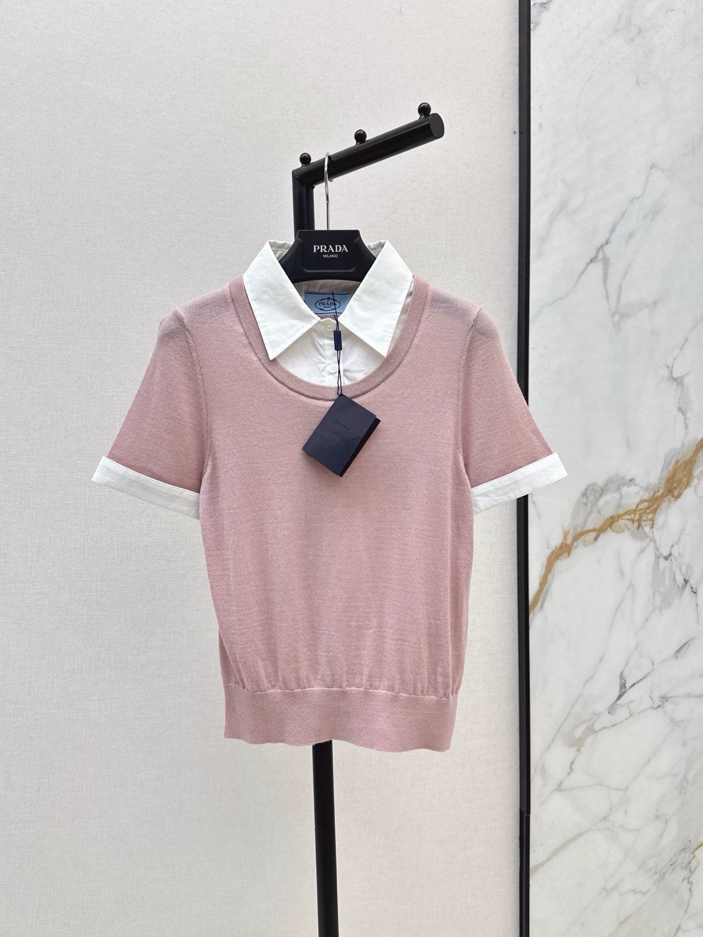 p 25 spring and summer new fresh ageing style false two-piece knitted short-sleeved