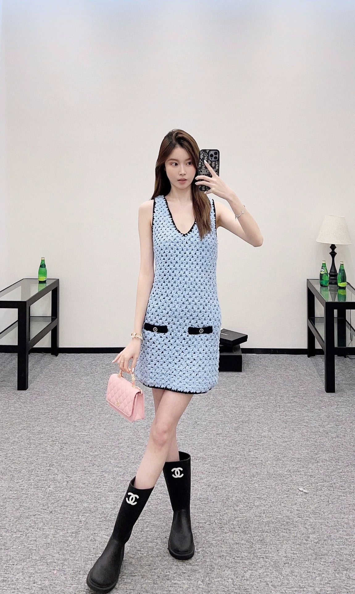 C 25 Hollow Knit Vest Dress