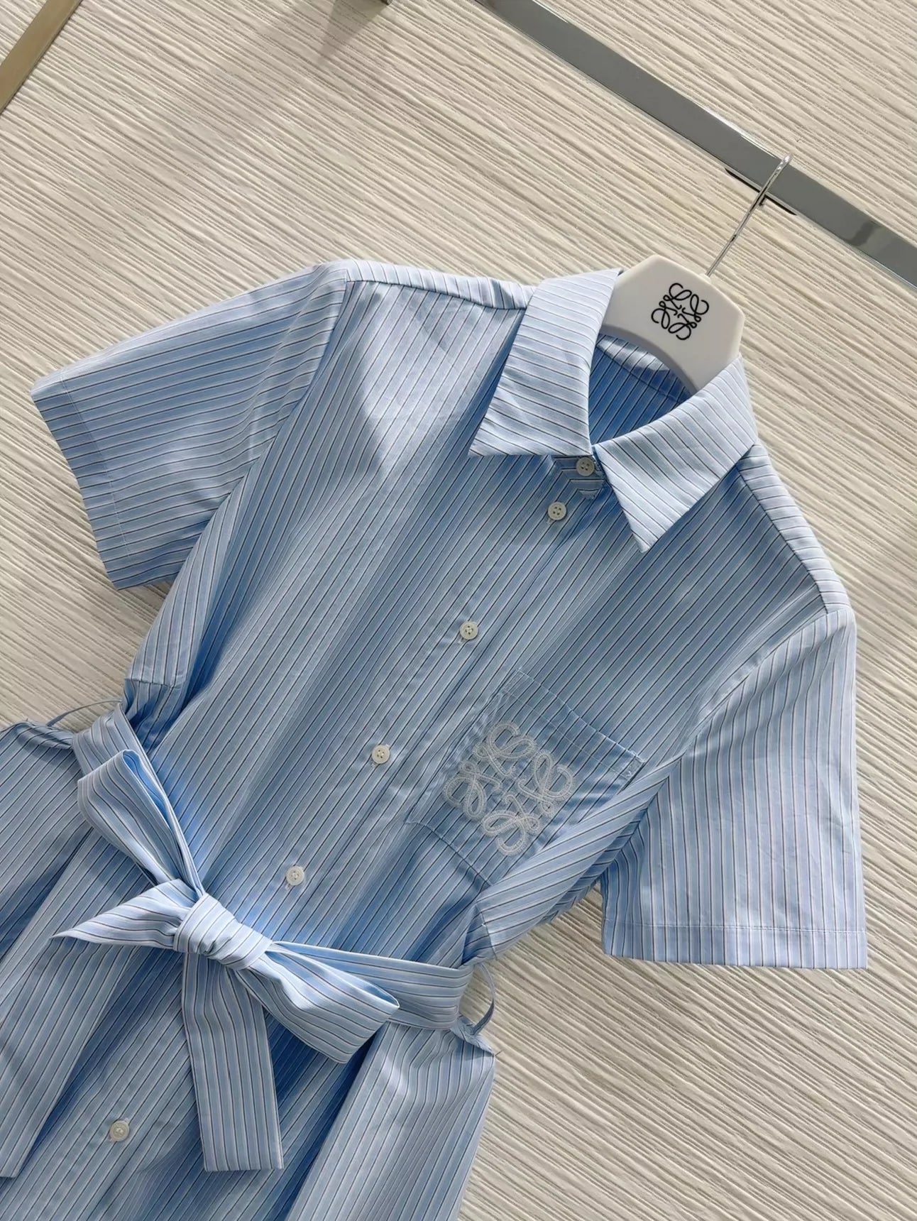 LO 25 New Striped Tie Flap Neck Short Sleeve Shirt Dresses