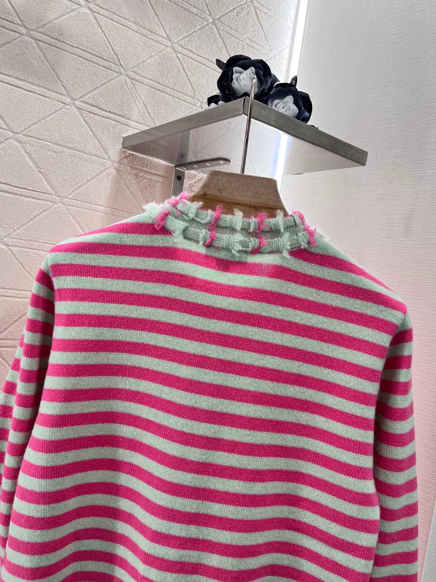 C 25 Striped Lace Knit Cardigan