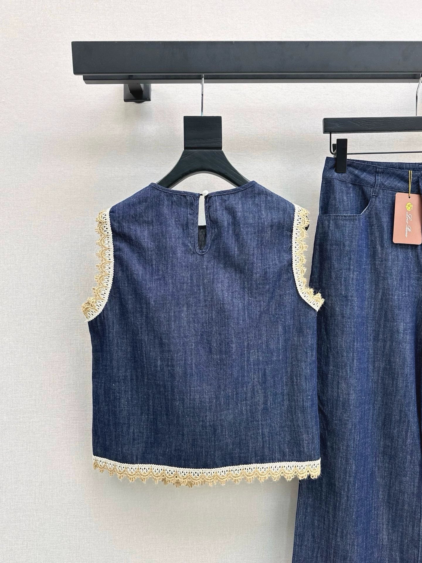 LO 25 Denim Sleeveless Vest + Straight Leg Pants Set