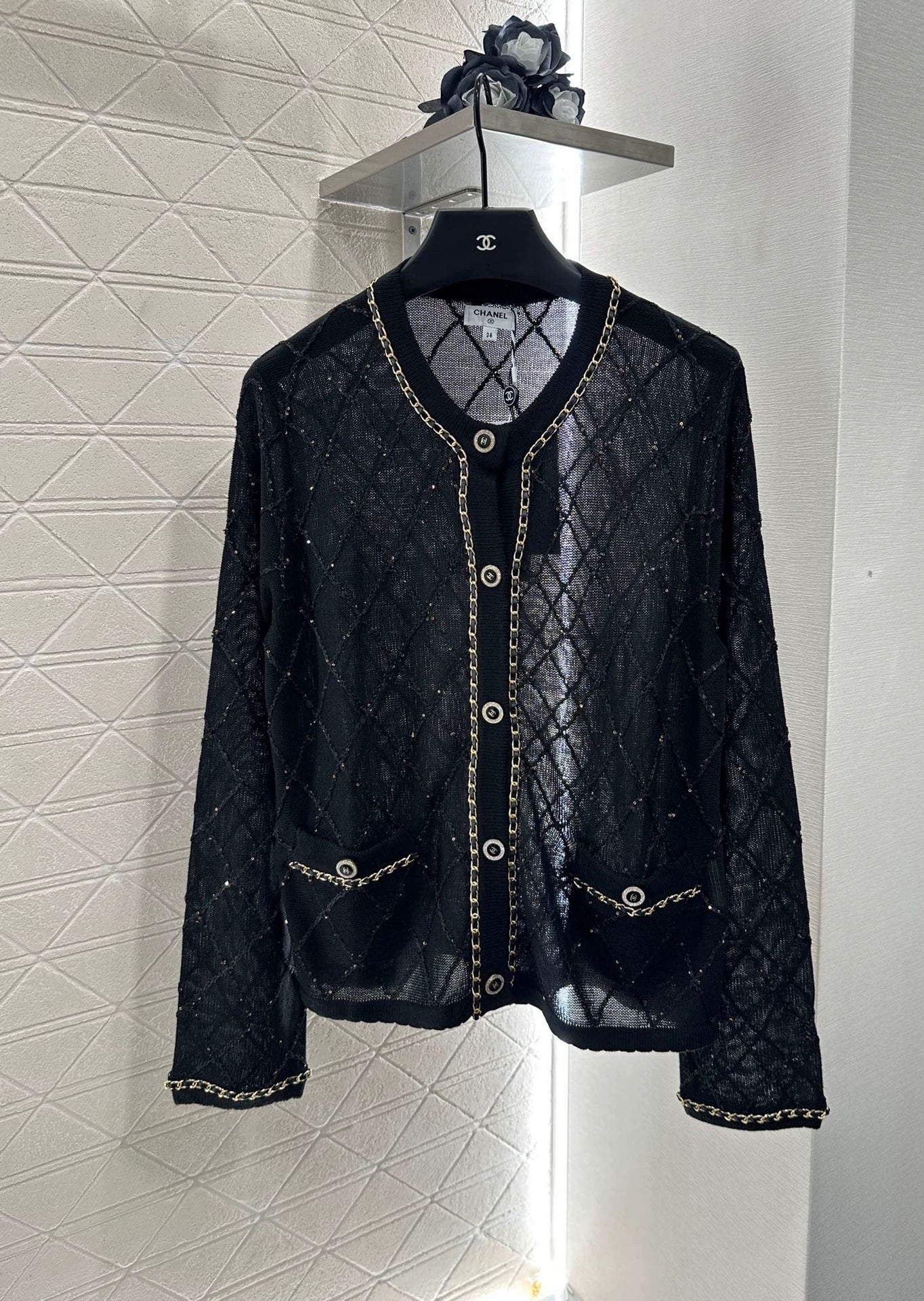 C 25 Heavy Chain Diamond Knit Cardigan