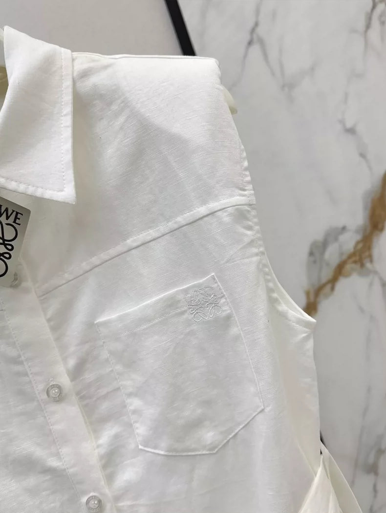 LO 25 spring and summer new dopamine color cotton linen tie waist sleeveless shirt