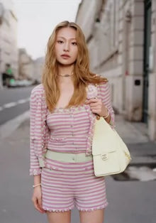 C 25 Colorful Jacquard Crew Neck Knit Cardigan