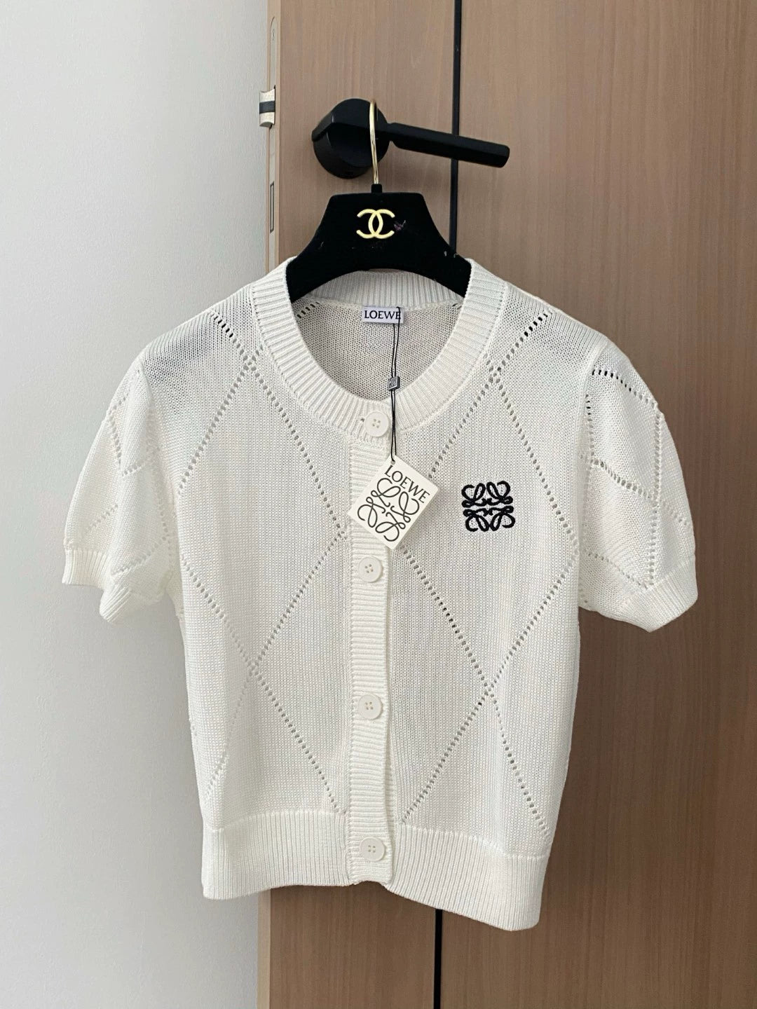 LO 25 new embroidery hollow single-breasted round neck short-sleeved knit cardigan