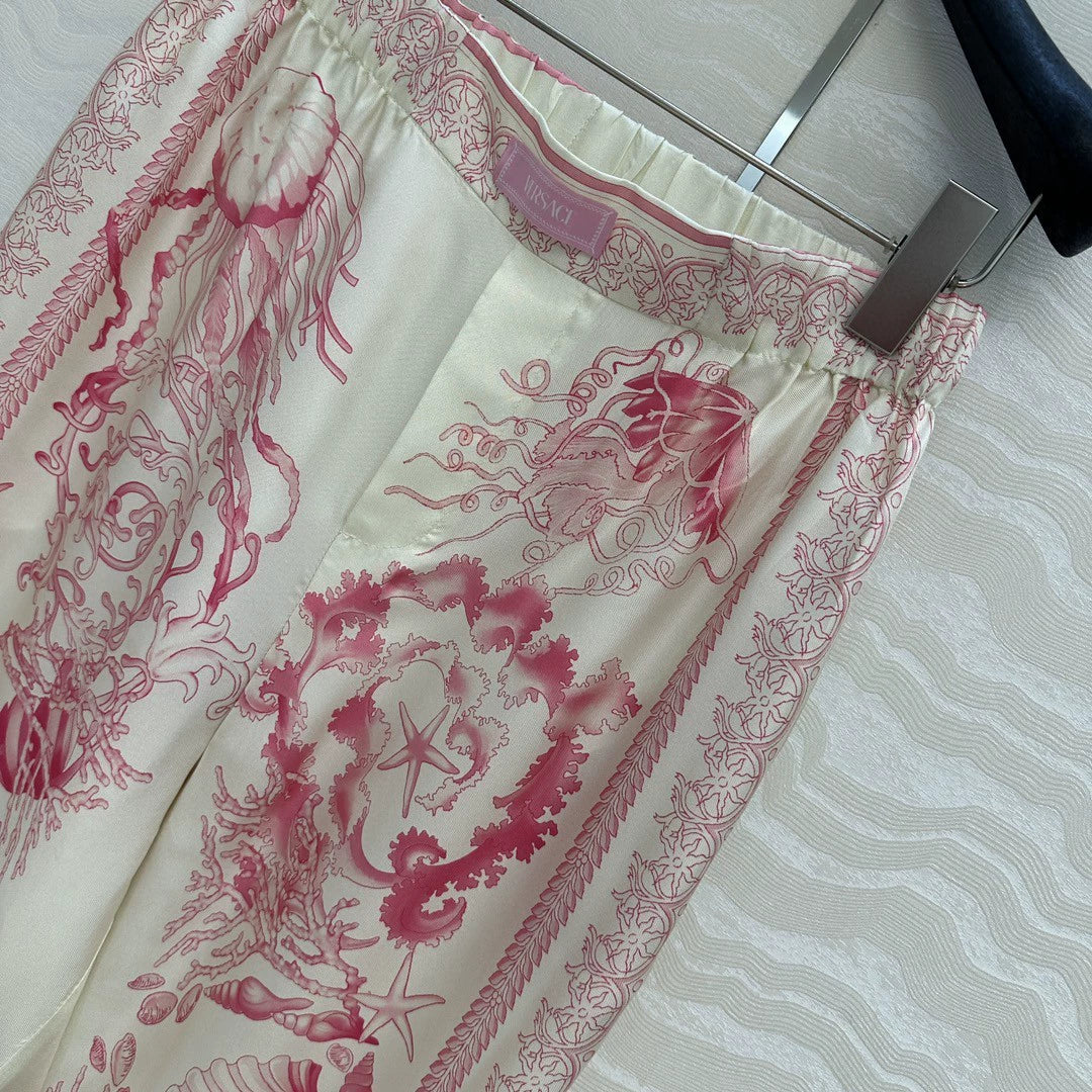 Ve 25 New Positioning Printed Silk Wide Leg Straight Leg Pants
