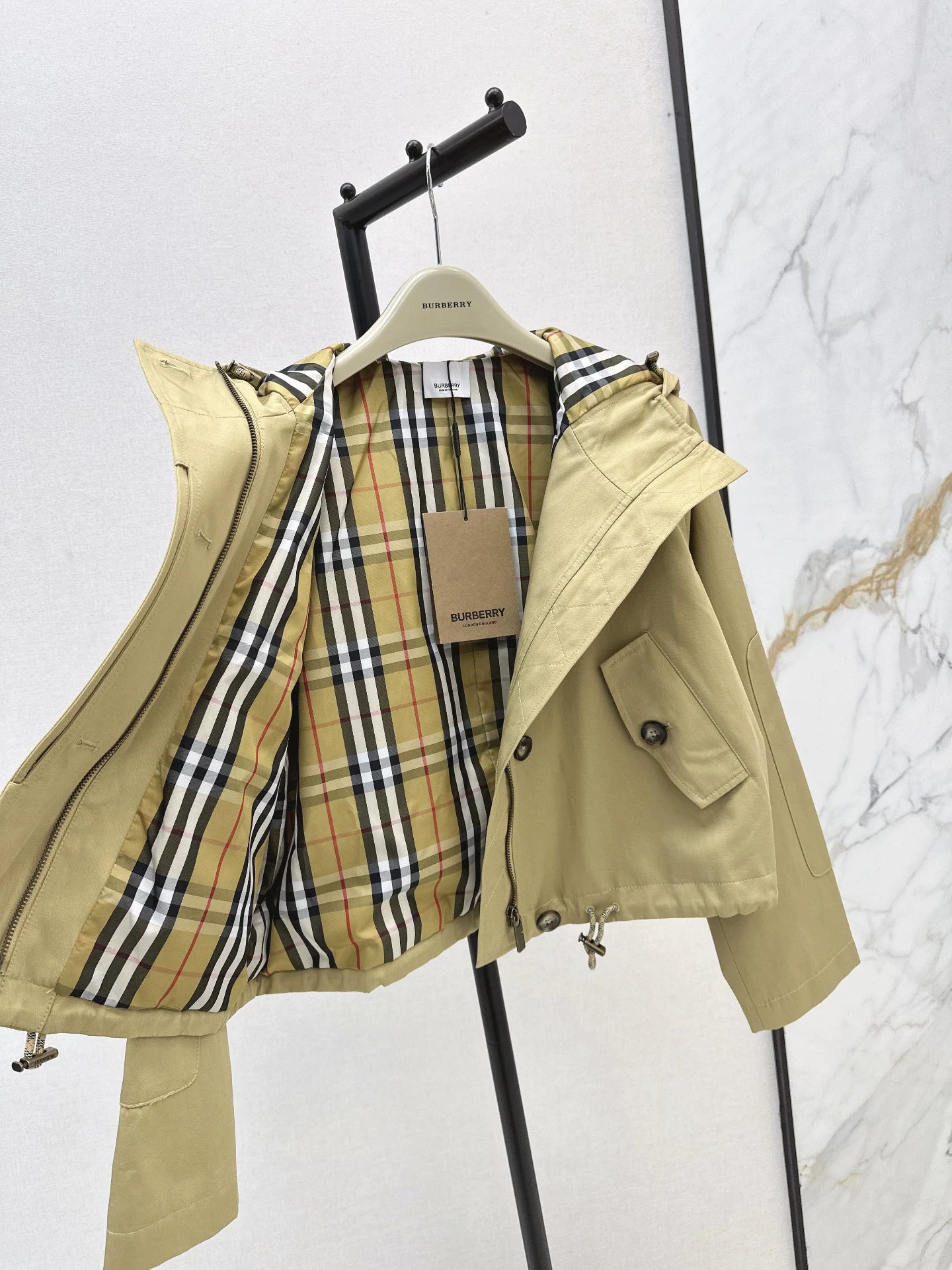 Bru 25 Classic Hooded Cropped Trench Coat