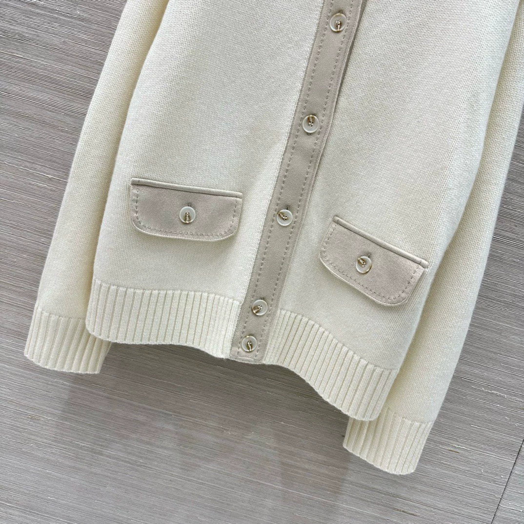 LOR 25 Autumn and Winter Lambskin Trim Leather Button Pure Cashmere Jacket