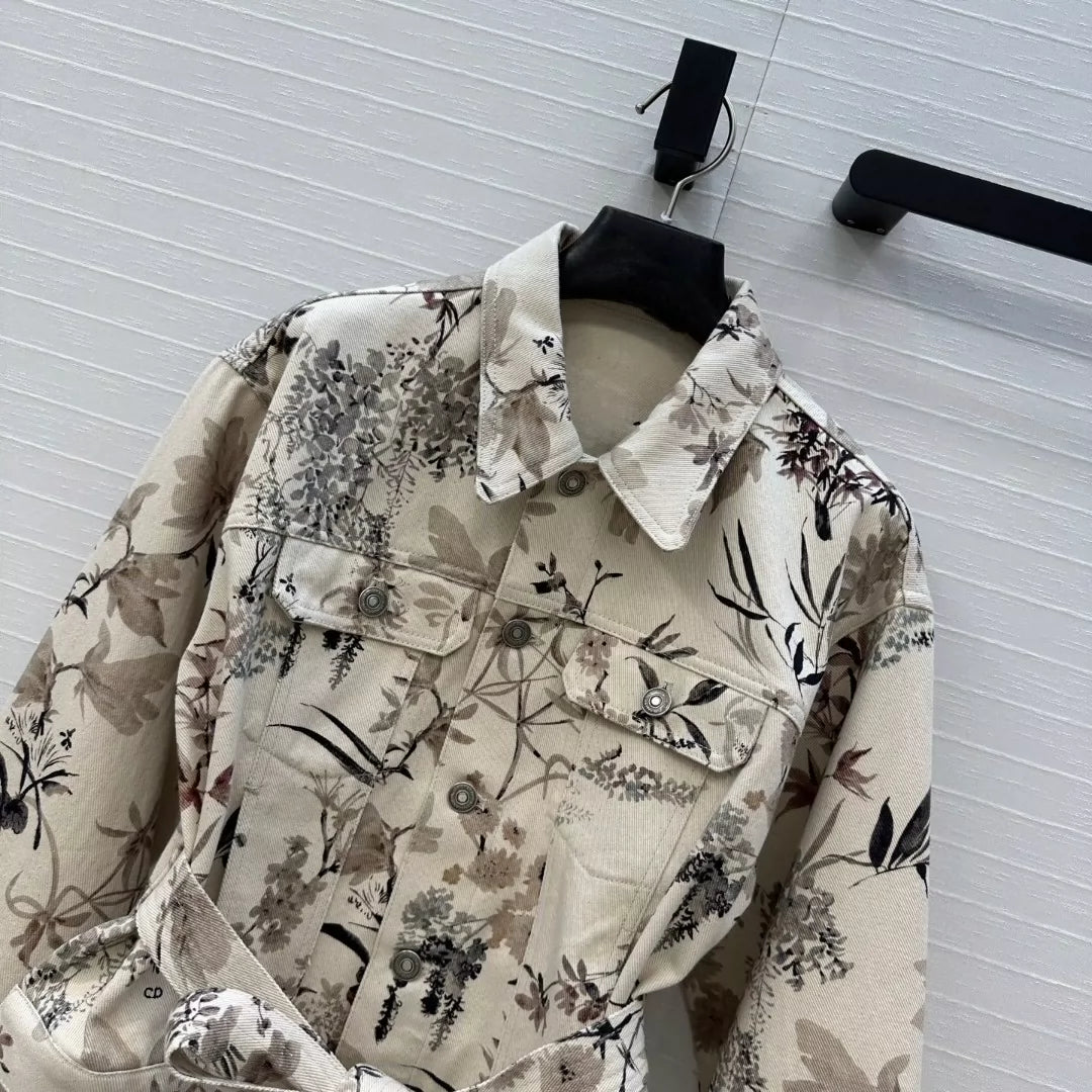 d 25 new fresh and light ink print denim short jacket