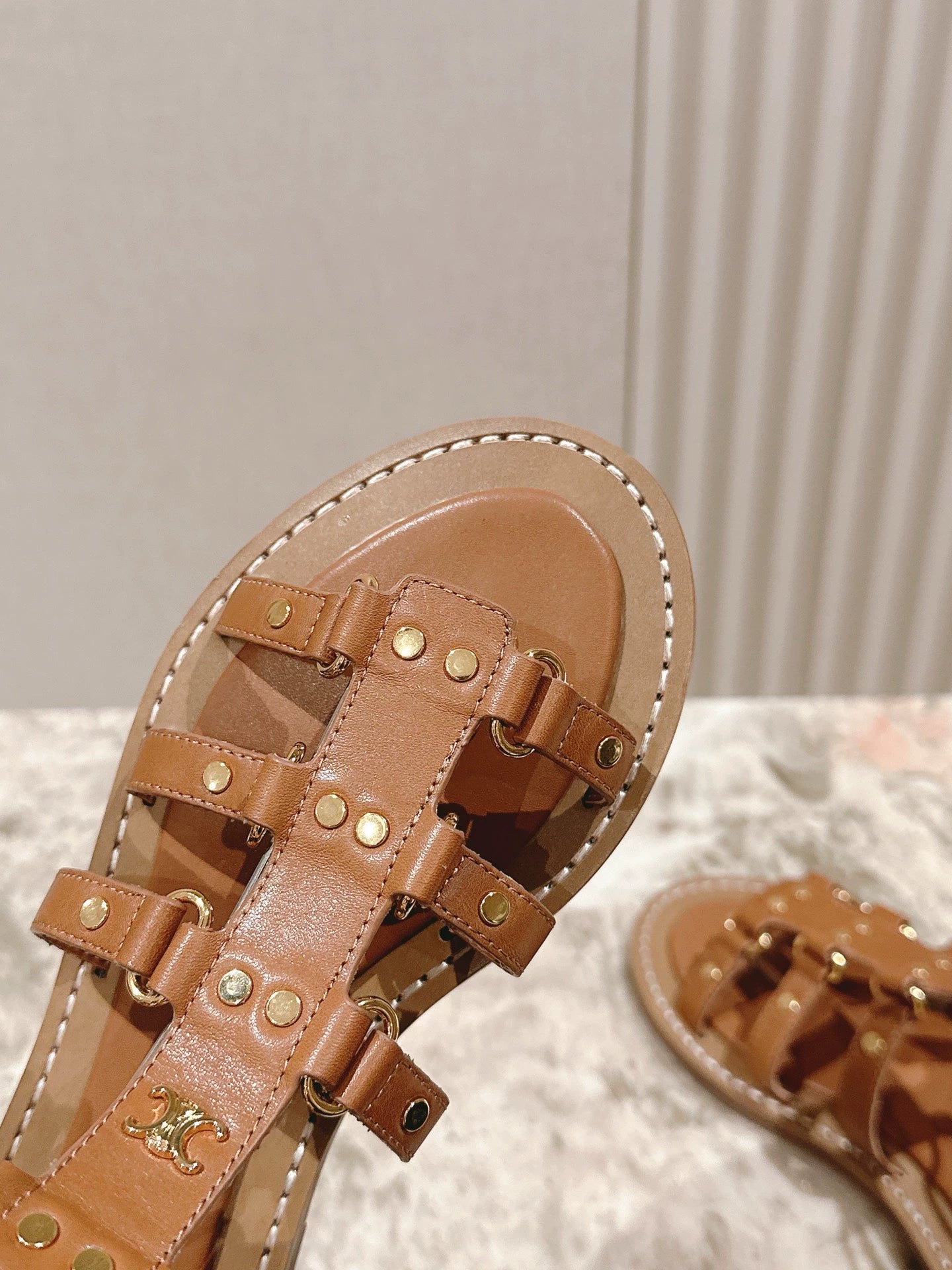 CE 25 New spring and summer Arc de Triomphe British style Roman flat bottom small logo sandals