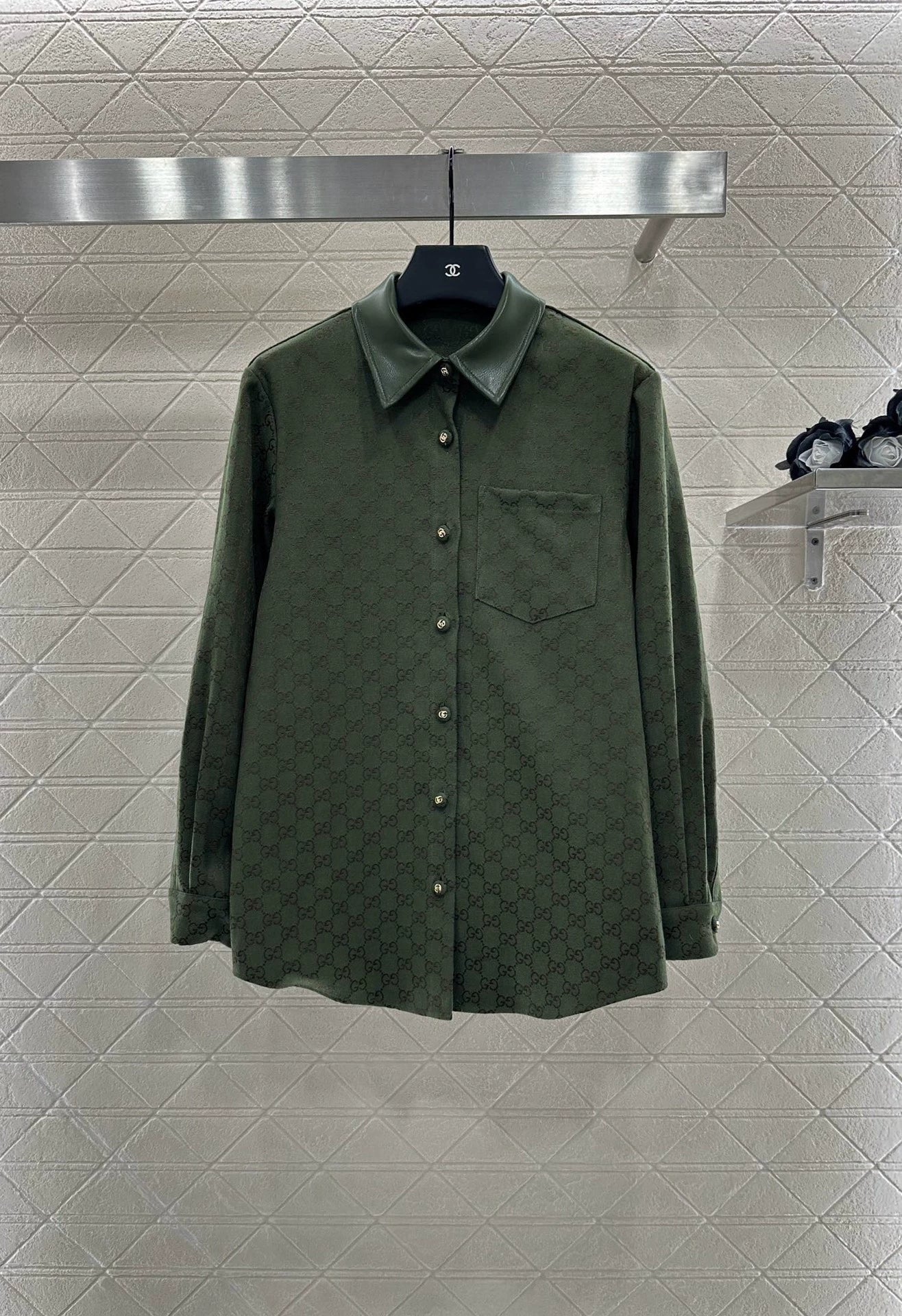G 25 Leather jacquard shirt and trousers set