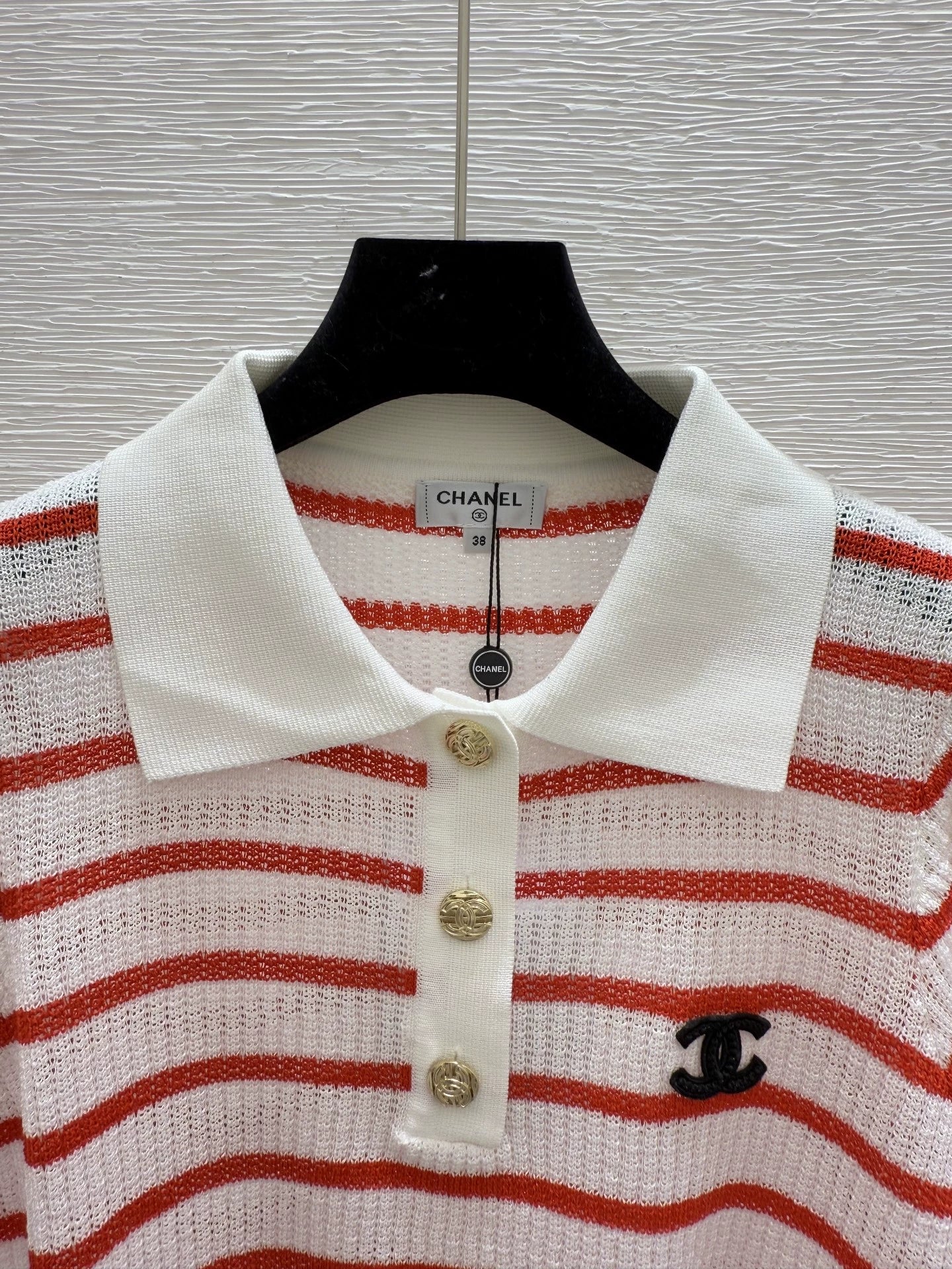 C 25 new striped button lapel short sleeve knit