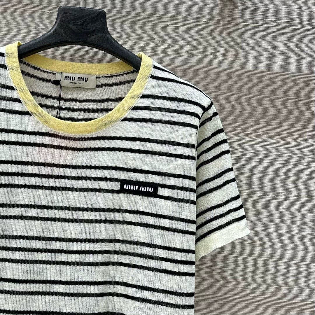 M 25 Striped Knit Short Sleeve Top